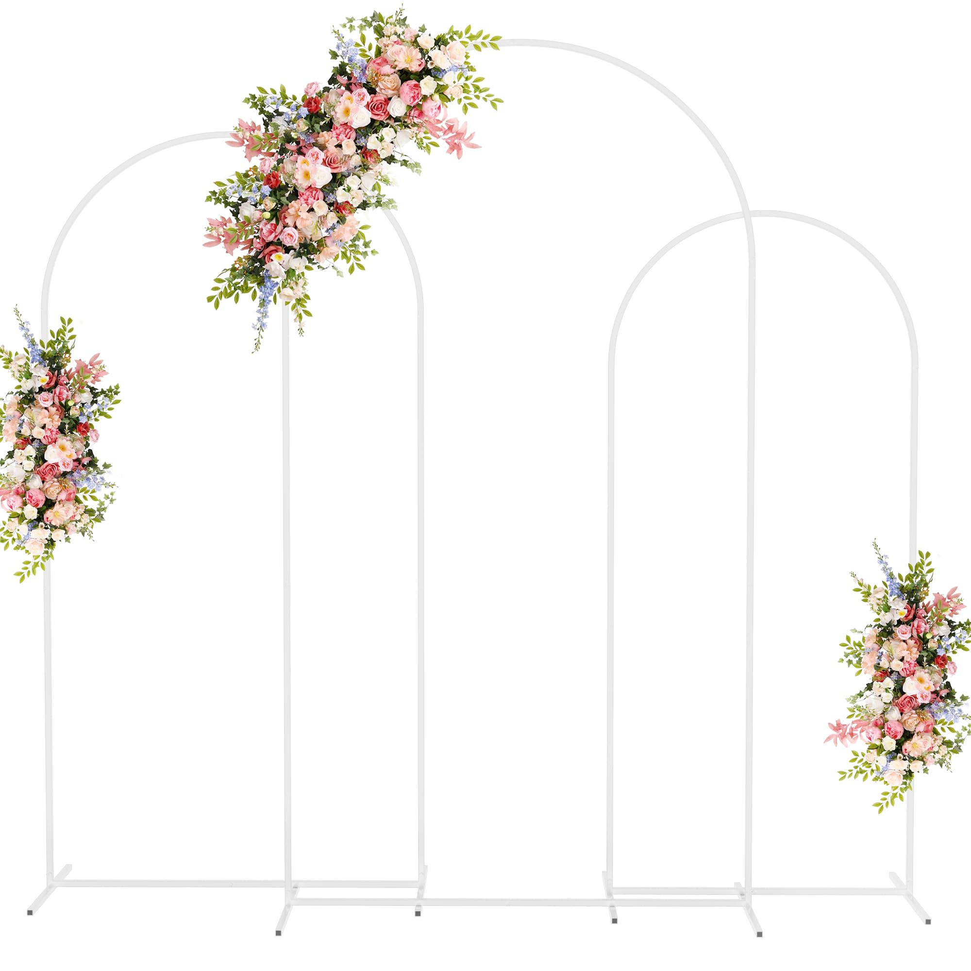 Fomcet front view of white metal arch stand showing clean silhouette and ceremony benefit