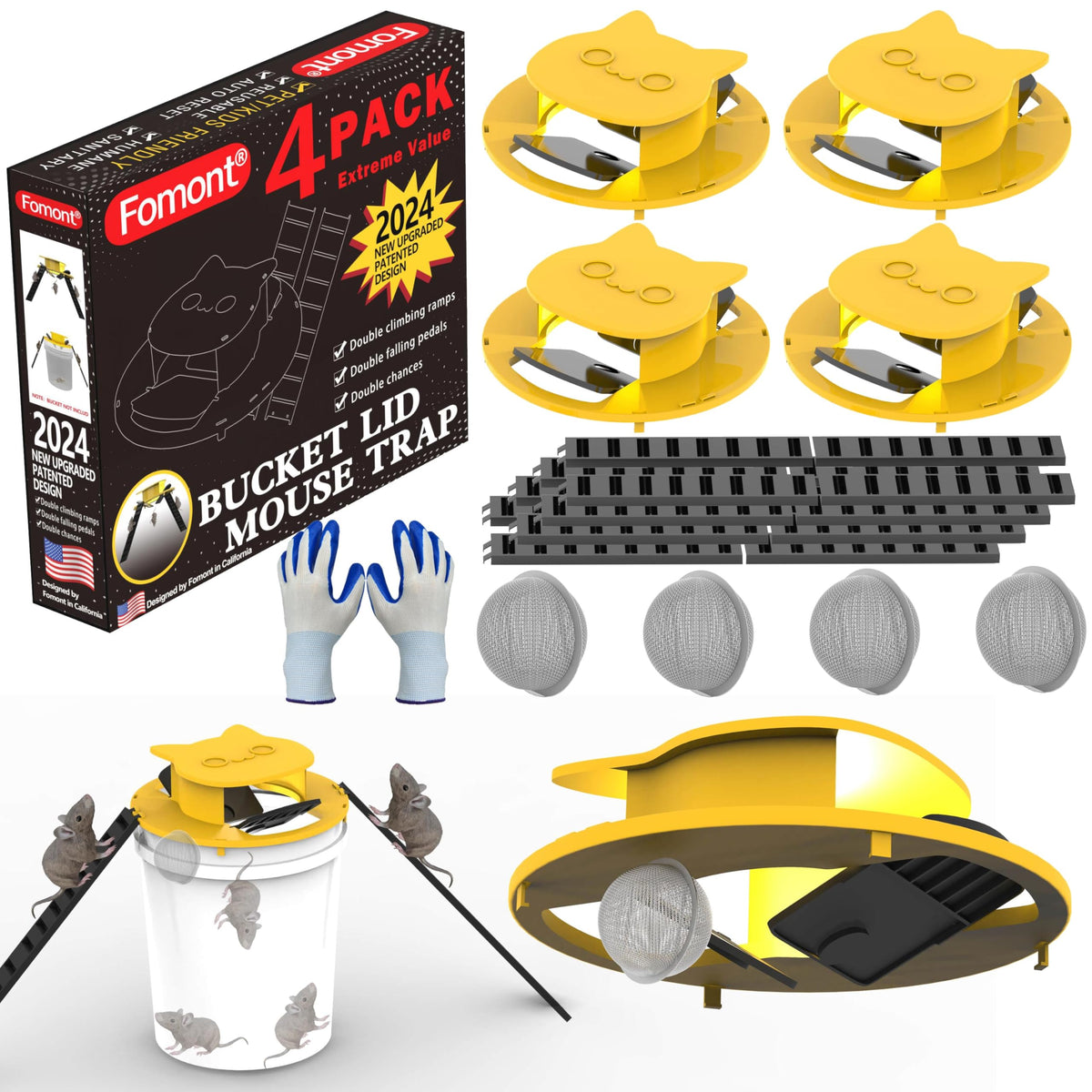 Fomont front view bucket lid trap showing durable build and fit benefits