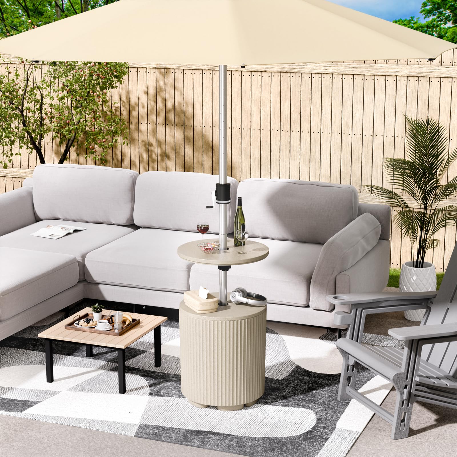 FONTOI lifestyle patio setup with tabletop enhancing outdoor coffee and shade use