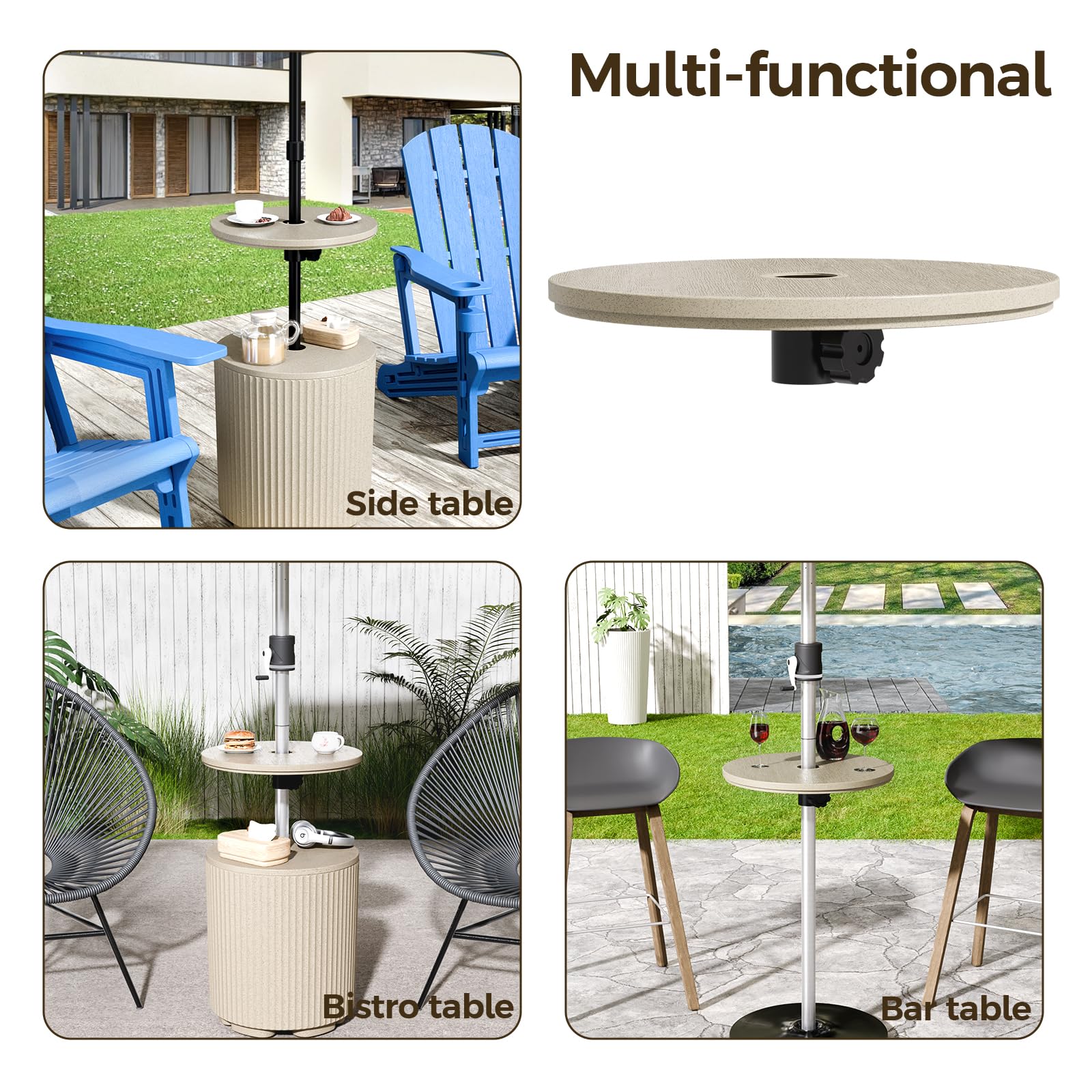 FONTOI mounted on patio table frame demonstrating quick installation and stability