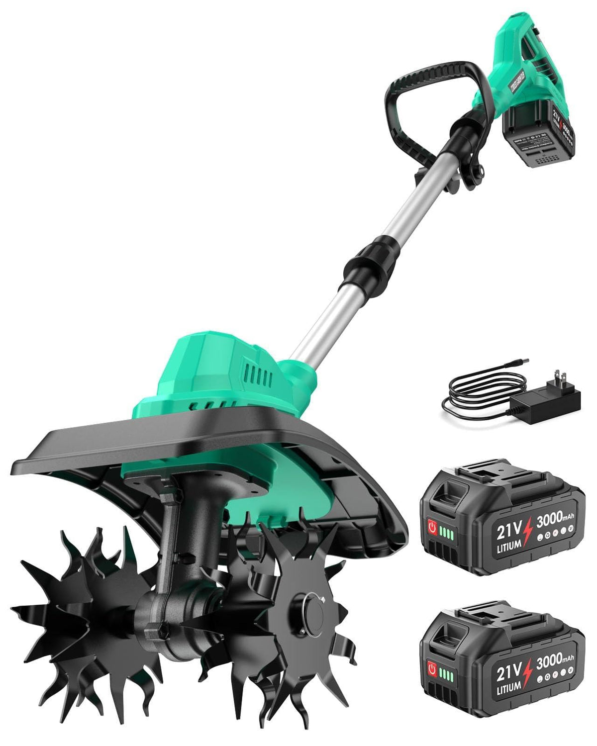 FONXLIT front view of cordless tiller showing compact, portable design for easy use