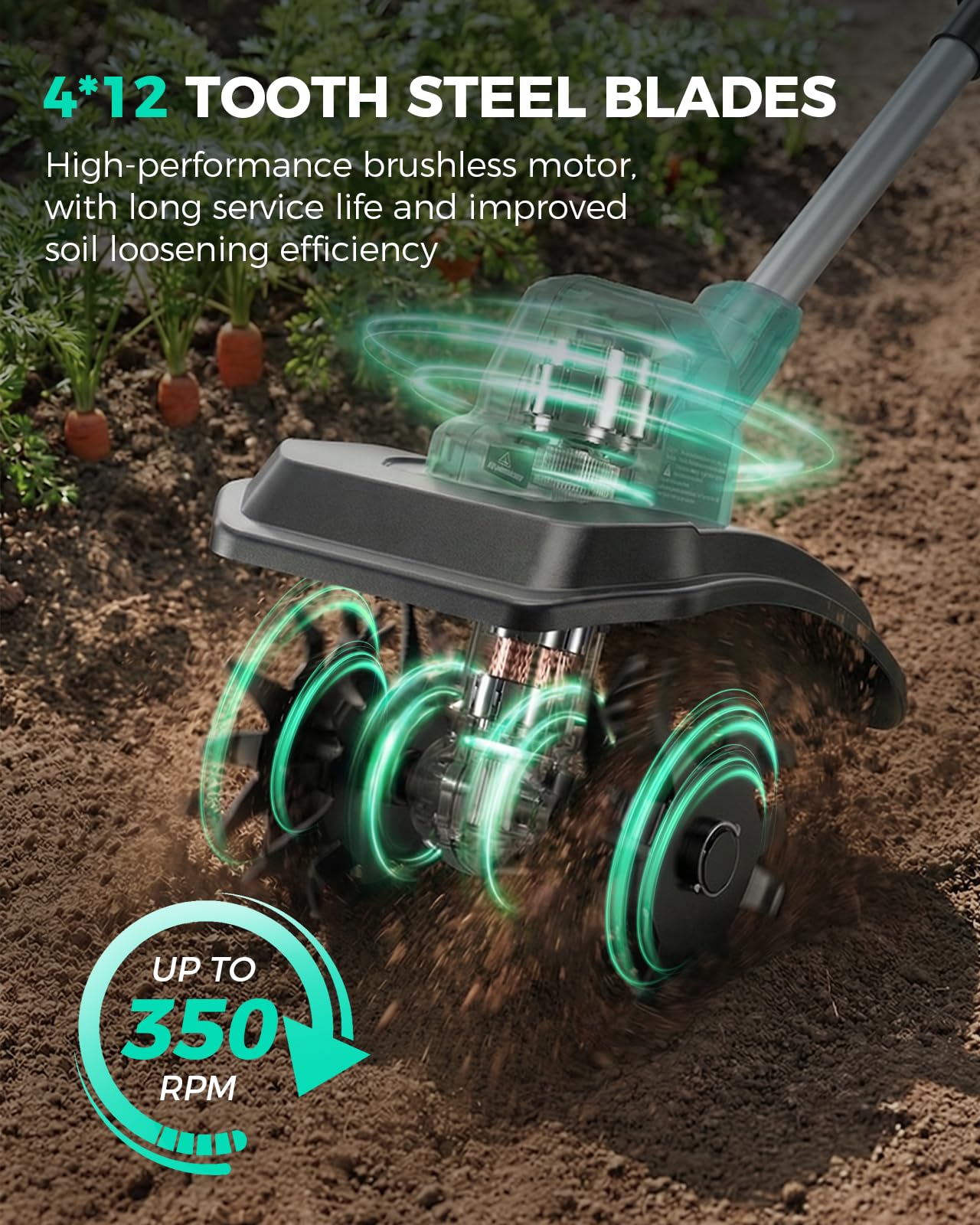 FONXLIT tiller in use breaking up soil in a raised garden bed for fast prep