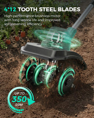 FONXLIT tiller in use breaking up soil in a raised garden bed for fast prep