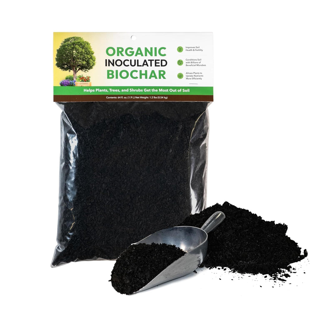 FOOP close-up of biochar granules highlighting porous texture that holds moisture and nutrients