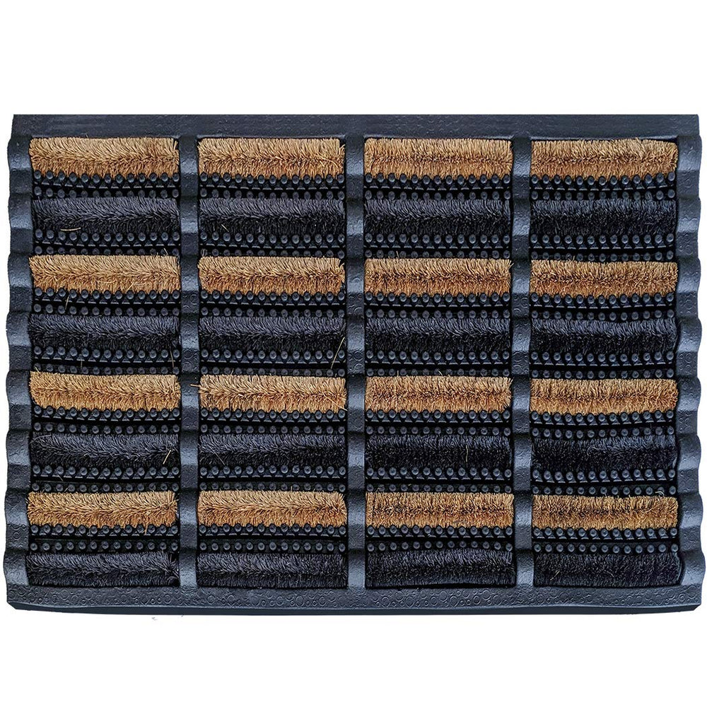 FOOTMATTERS Ninamar front view showing full tray and coir block, keeps floors clean