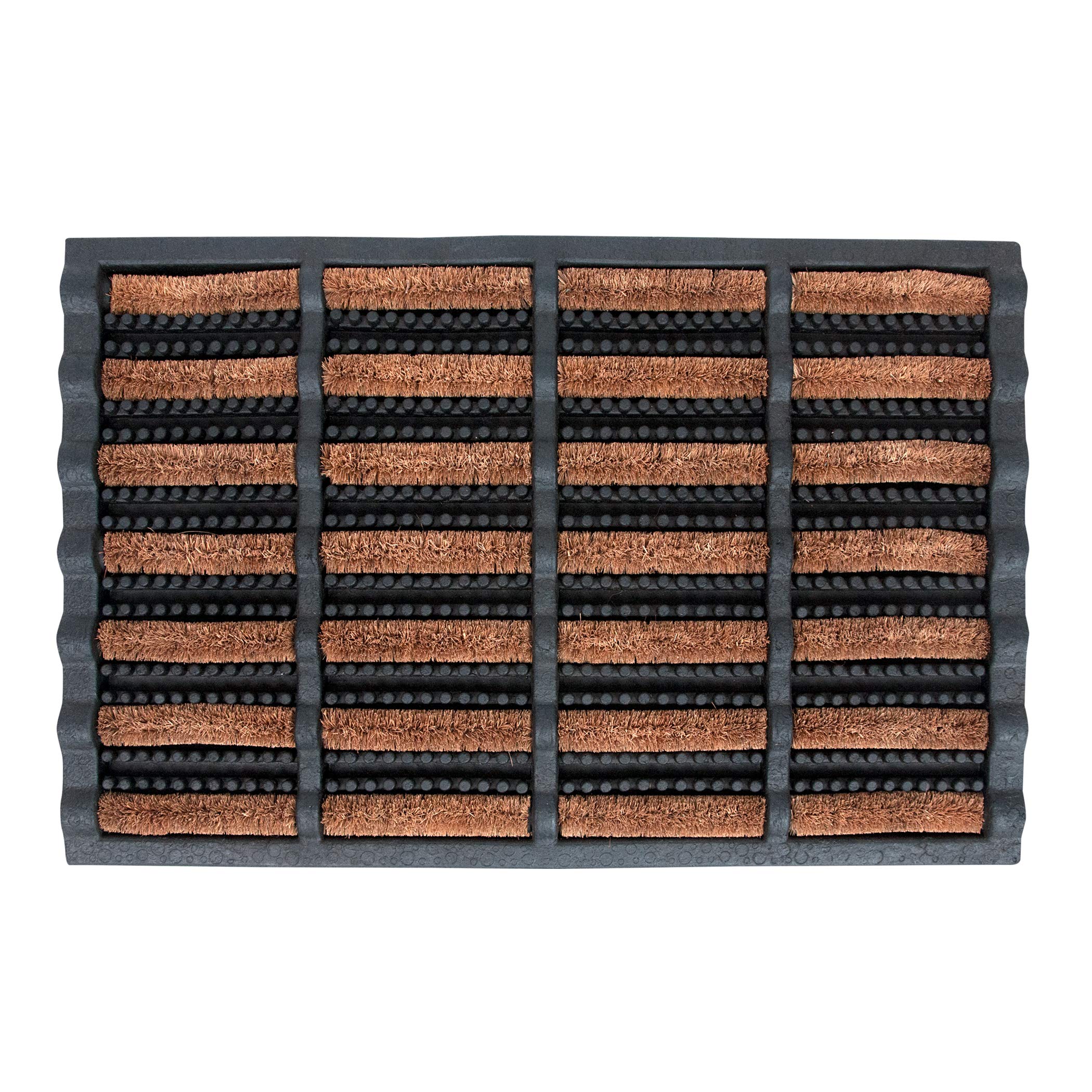 FOOTMATTERS Ninamar front view showing full 24x16 tray and coir bristles protecting floors