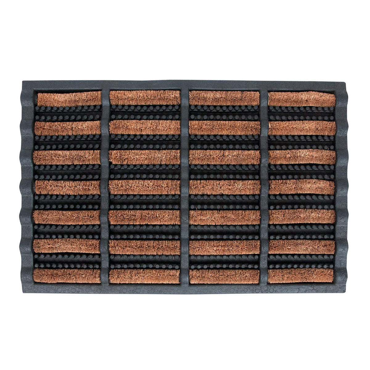 FOOTMATTERS Ninamar front view showing full 24x16 tray and coir bristles protecting floors