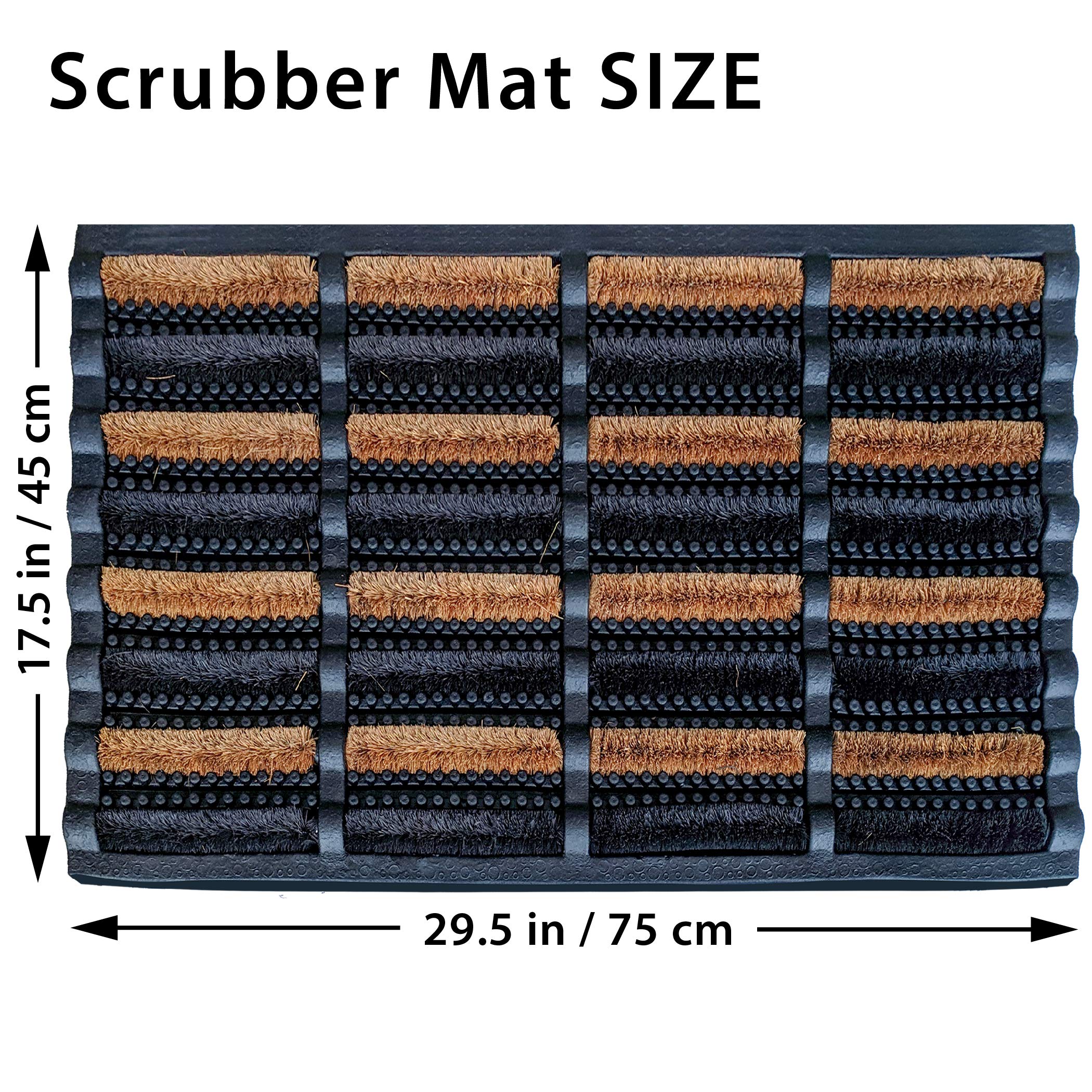 FOOTMATTERS mat beside boot to show 29.5x17.5 inch scale and fit for entries
