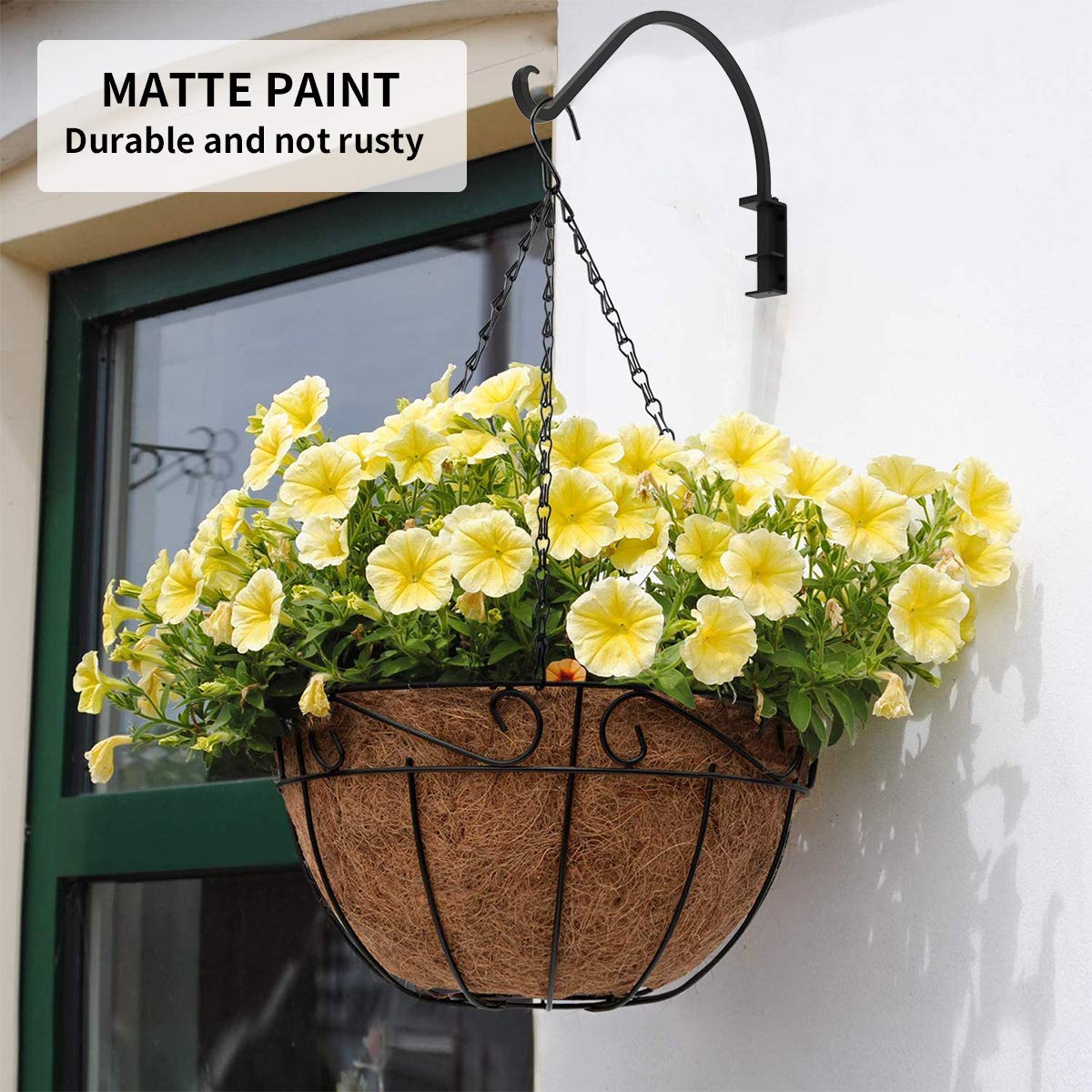 Foozet hanger suspending a large planter, benefit: supports heavy baskets safely