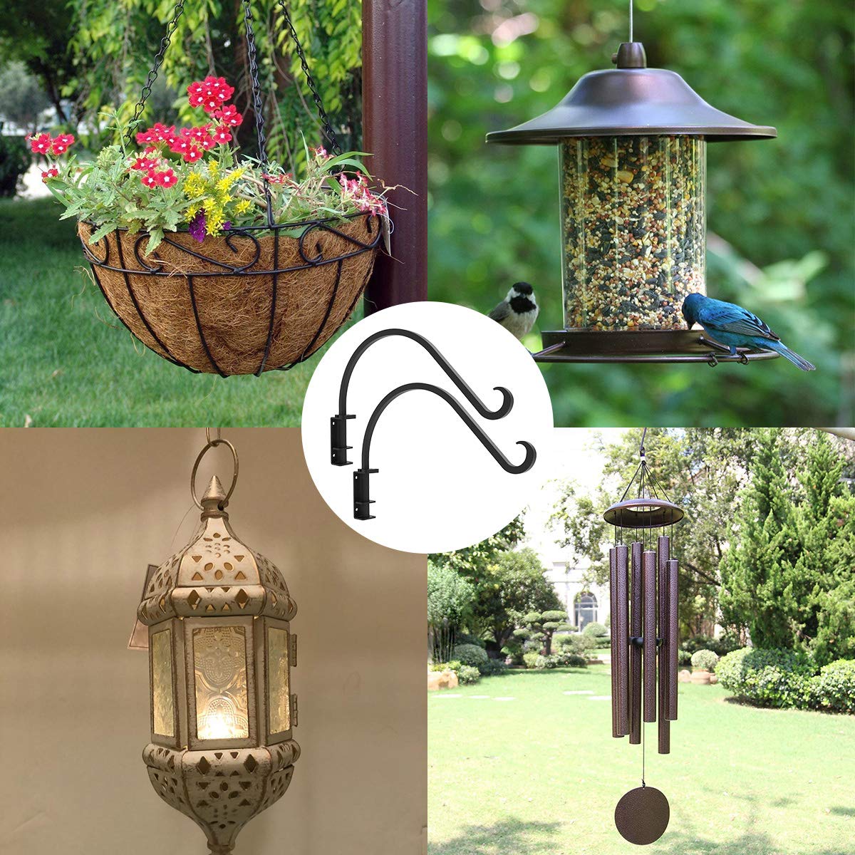 Foozet hanger mounted on porch rail holding decor, benefit: outdoor stability