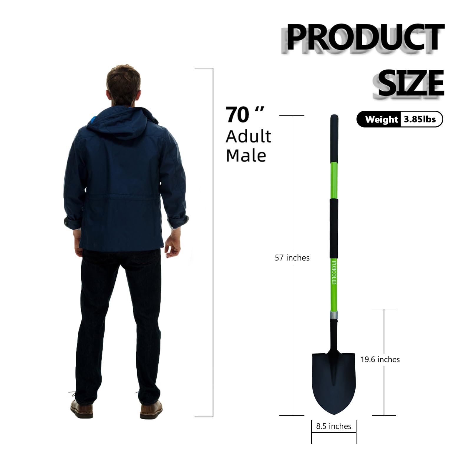 FORCOLID full-length side profile showing 57-inch handle for better leverage