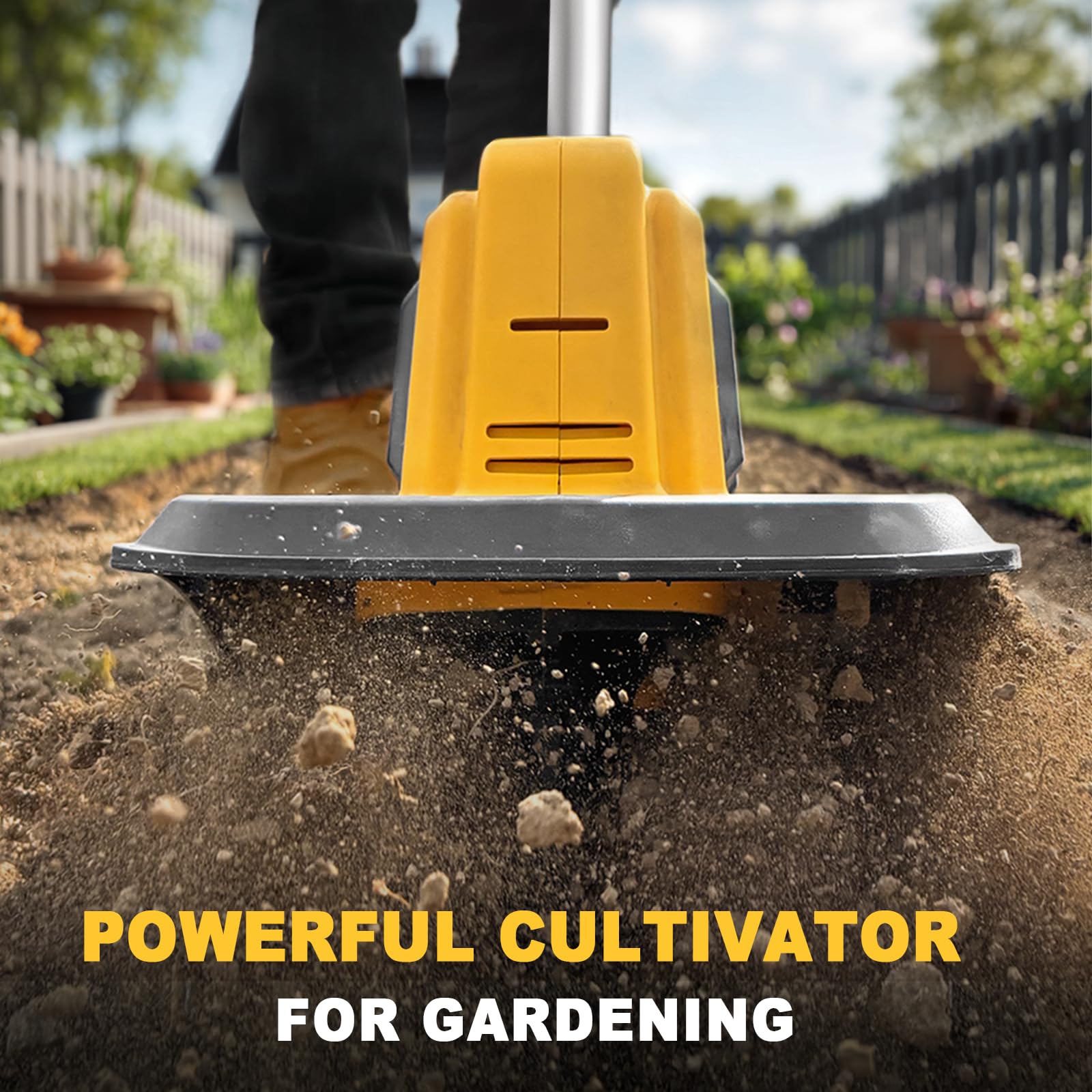 FORDWALT tiller next to ruler illustrating 6.3-inch cultivation depth for amendments