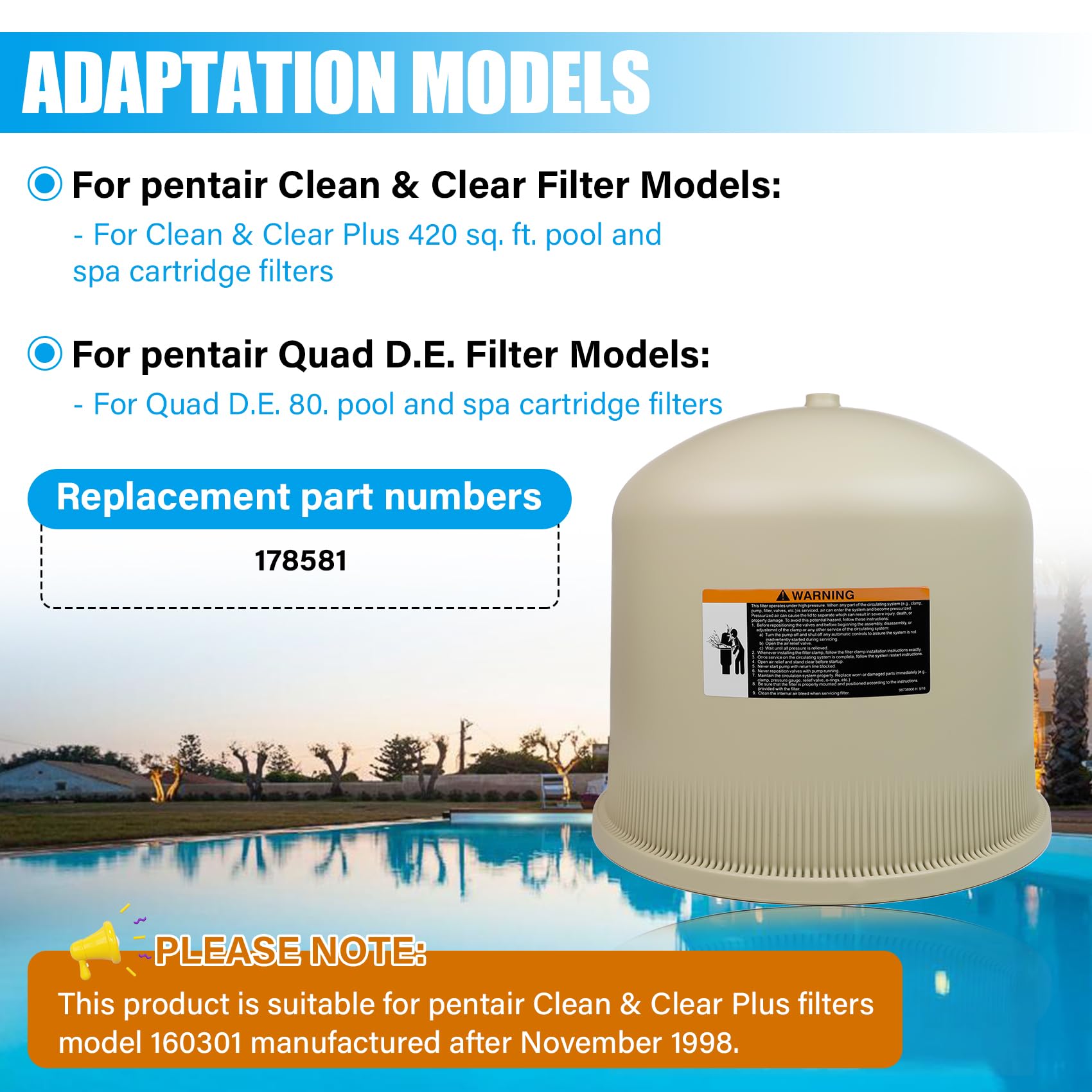 FOREBEN almond lid installed on Pentair filter restoring safe operation