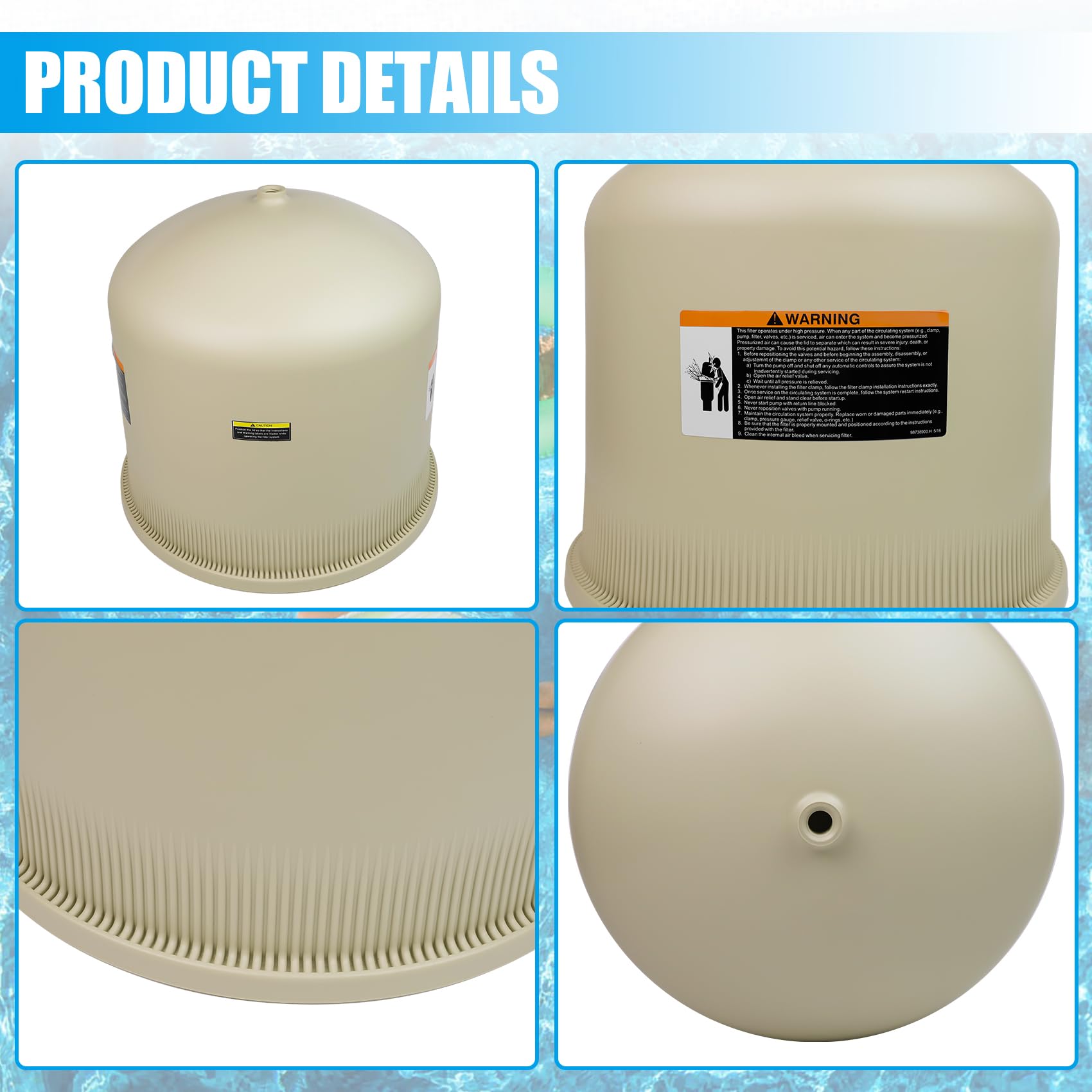 FOREBEN almond lid on poolside filter illustrating reliable outdoor durability