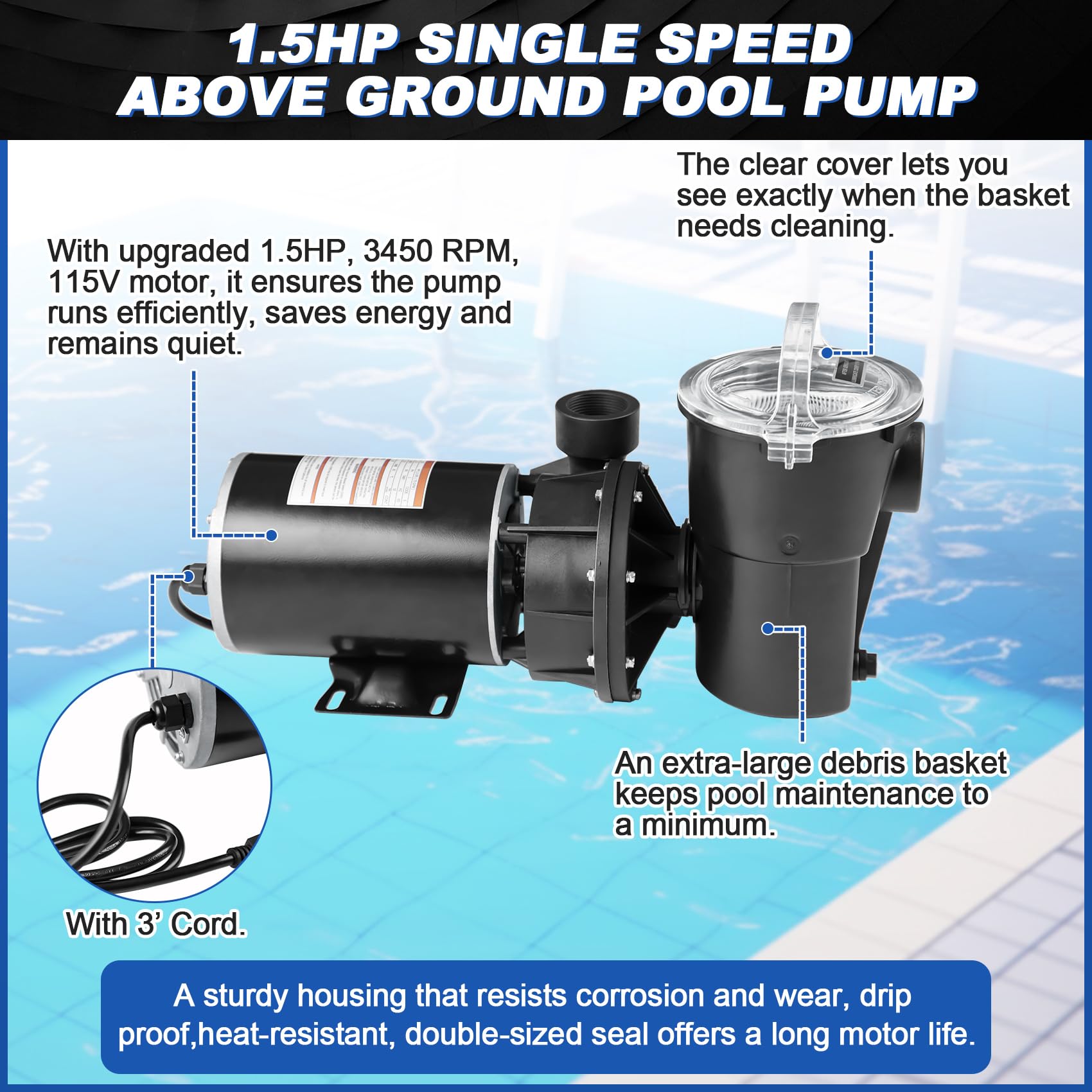 FOREBEN pump installed on above-ground pool demonstrating practical use