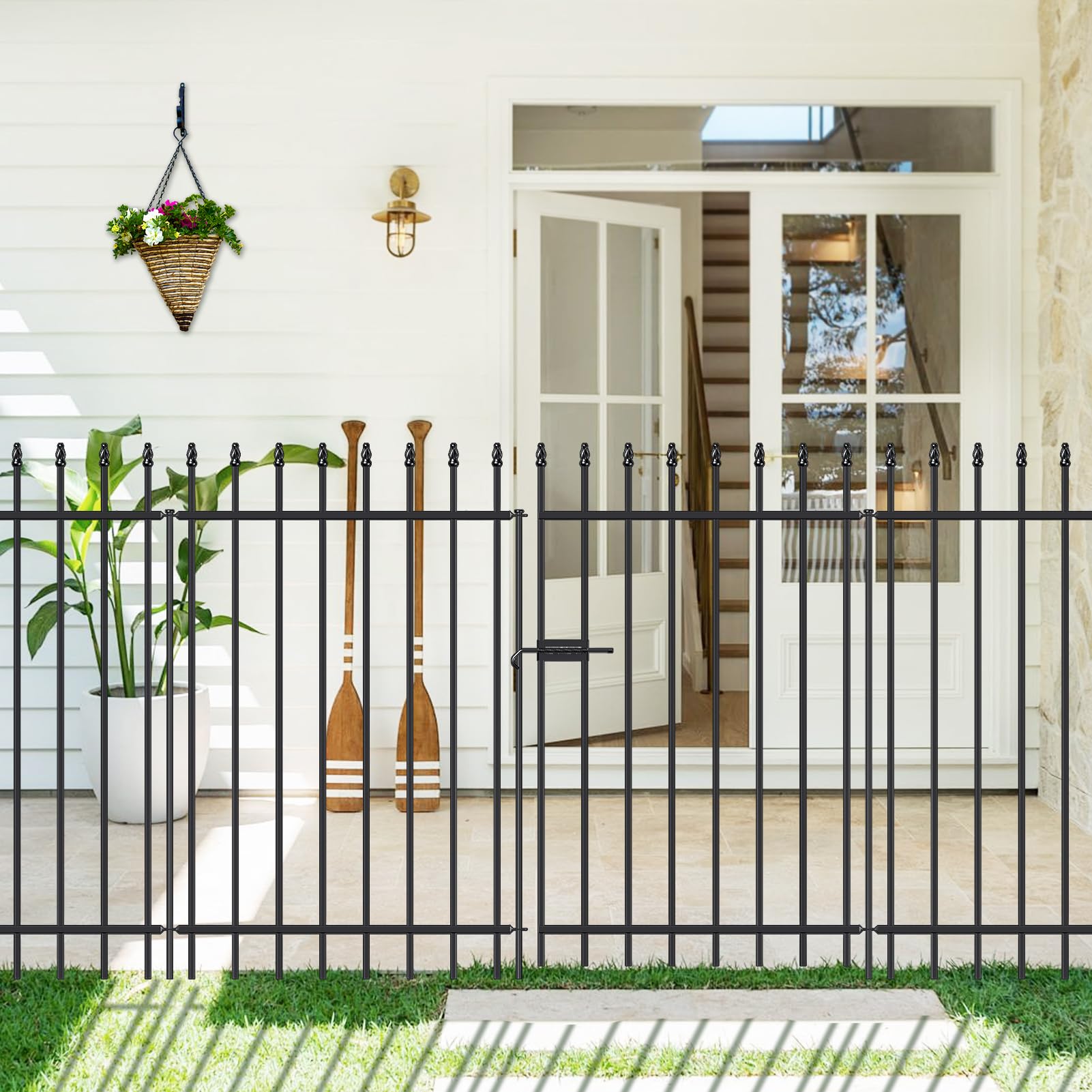 FOREHOGAR installed in backyard showing landscaped border and pet containment