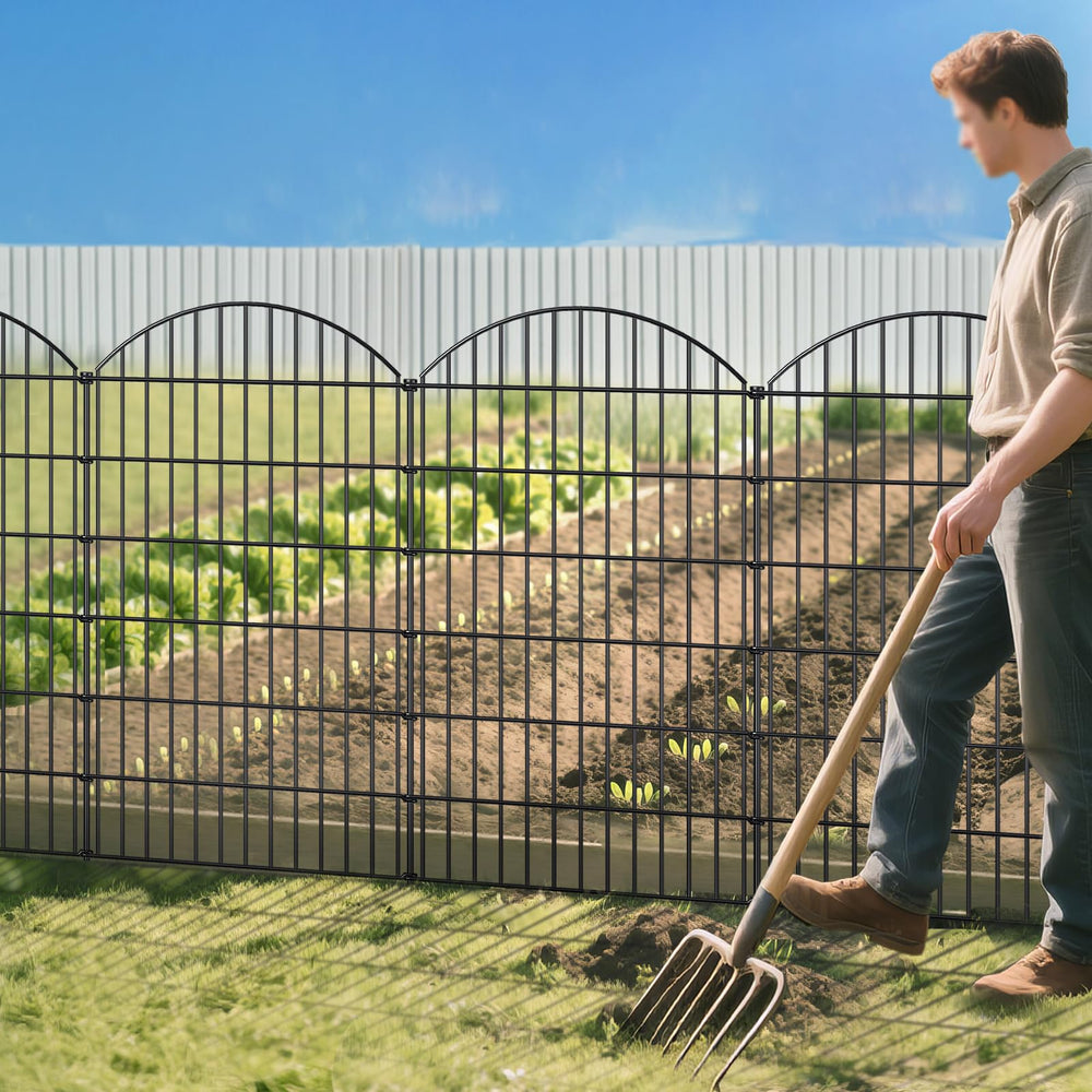 FOREHOGAR fence next to medium dog showing height comparison and containment