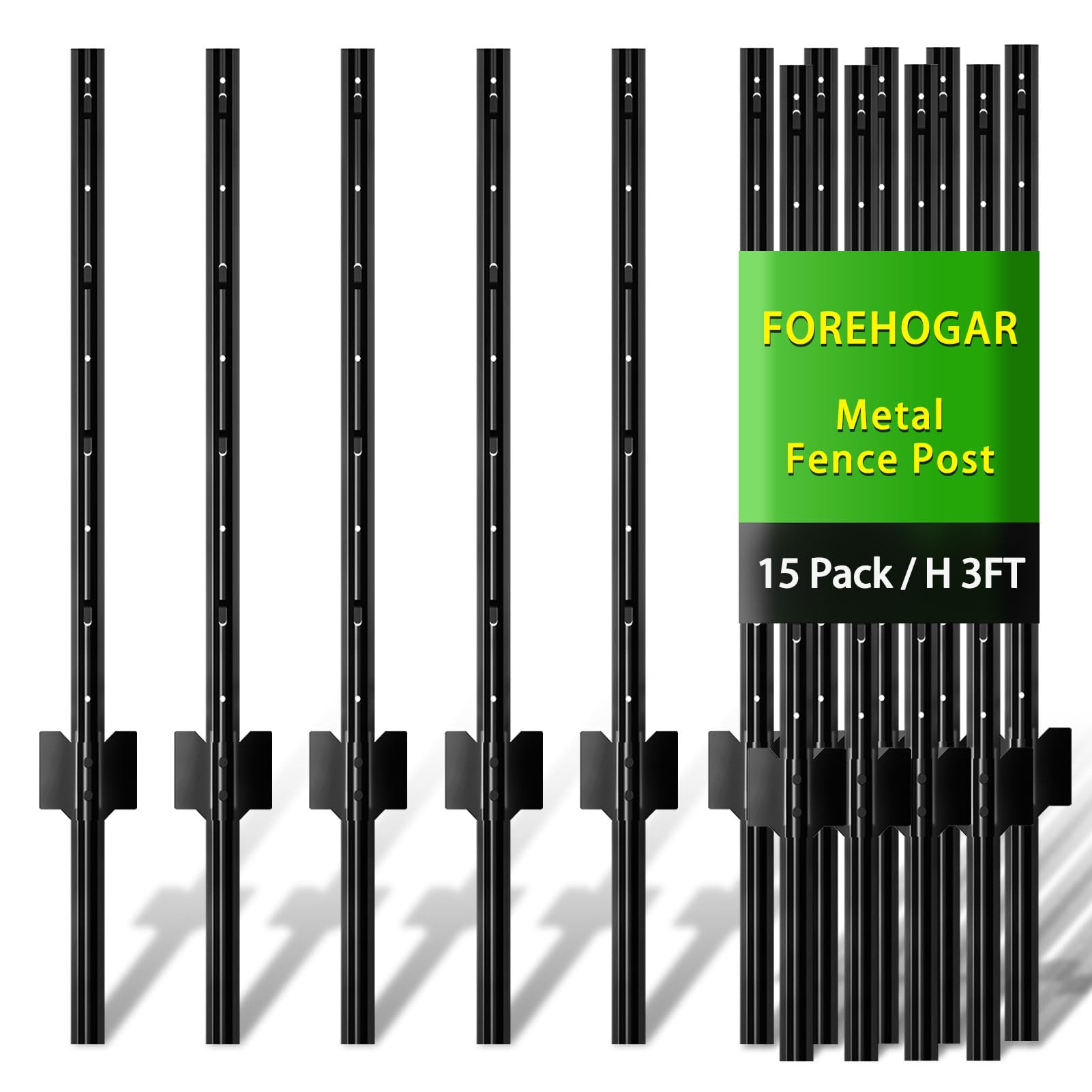 FOREHOGAR 3 ft T-posts front view showing full 15-pack and compact size for quick fencing