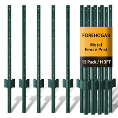 FOREHOGAR front view of 15-pack green T-posts showing organized bundle and finish benefit