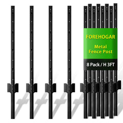 FOREHOGAR front view of 8-pack 3 ft metal fence posts showing compact set and benefit of ready supply