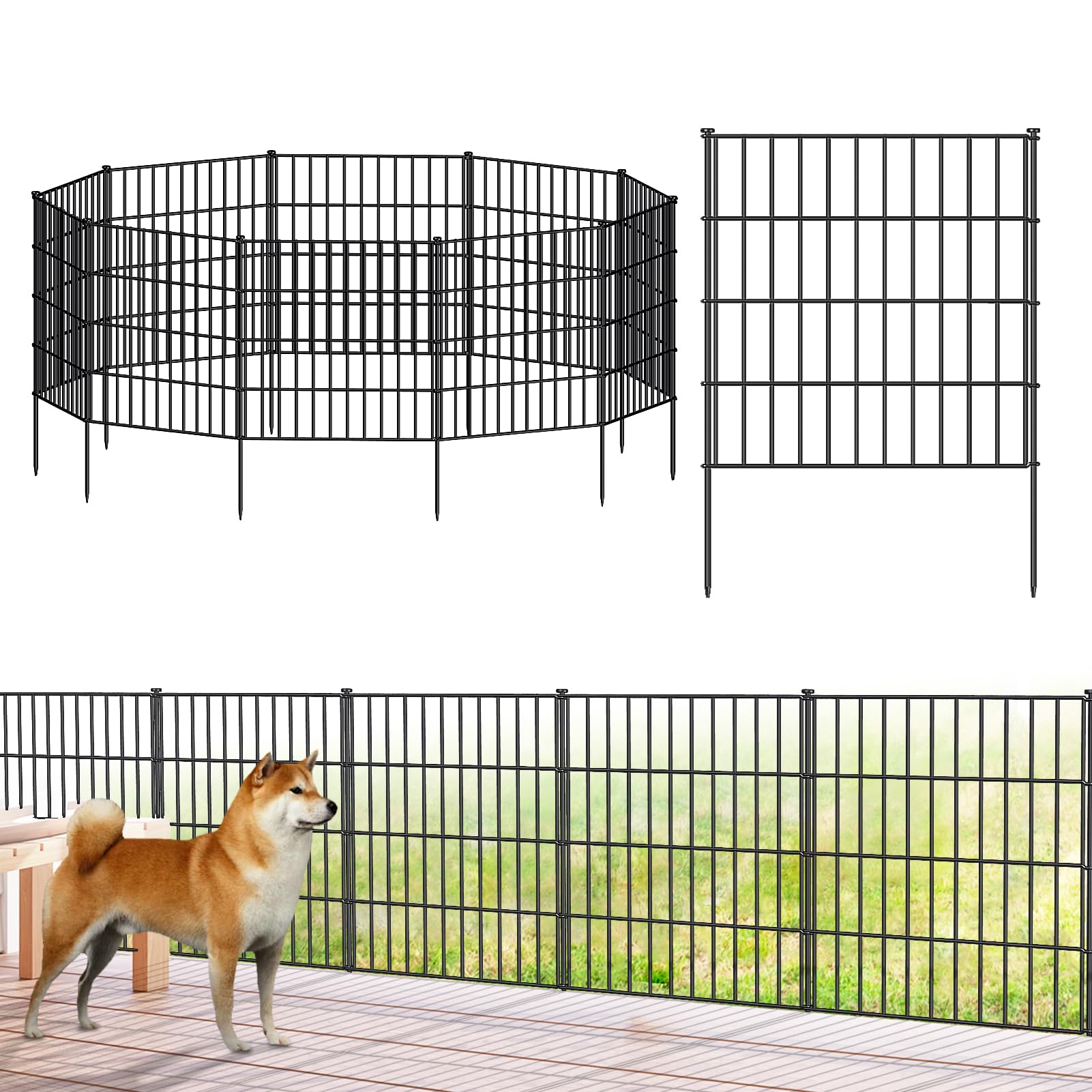 FOREHOGAR front view of full fence kit showing panels and stakes, easy setup benefit