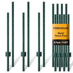 FOREHOGAR front view of 8-pack green splicing T-posts showing assembled posts and screws, durable support