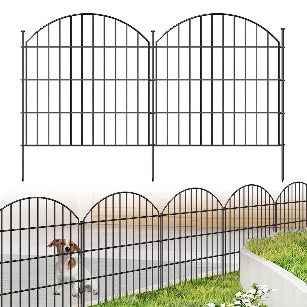 FOREHOGAR front view of metal garden fence kit showing panels and stakes for quick setup