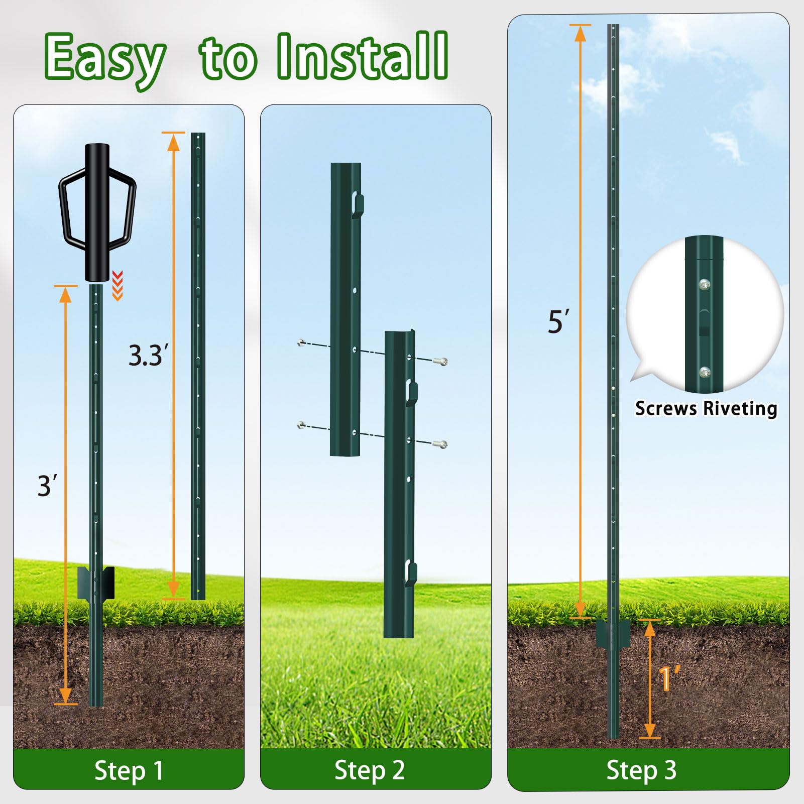 FOREHOGAR bottom anchor driven into soil during installation, fast no-dig set-up benefit