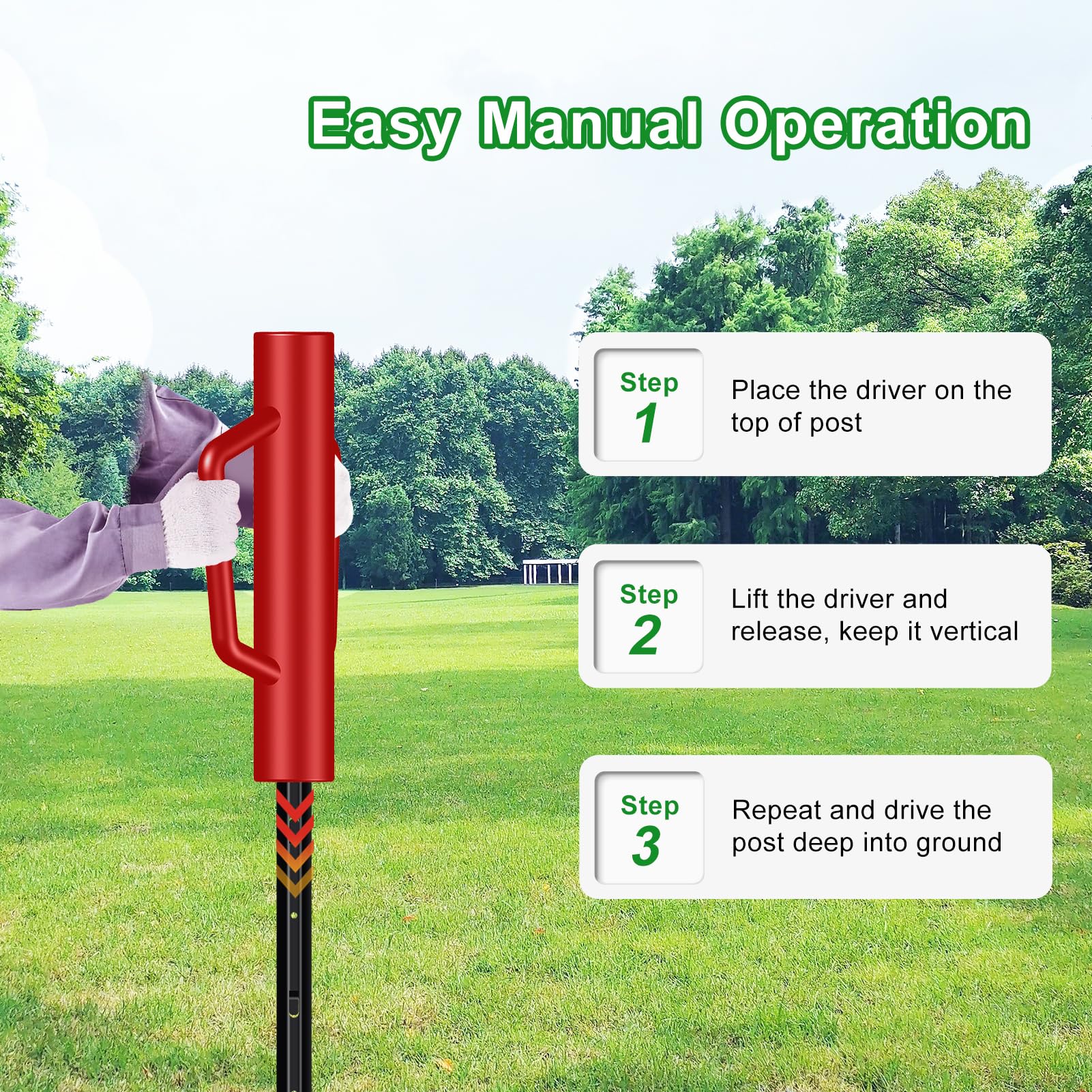 FOREHOGAR in-use image driving a metal T-post quickly for faster fence installation