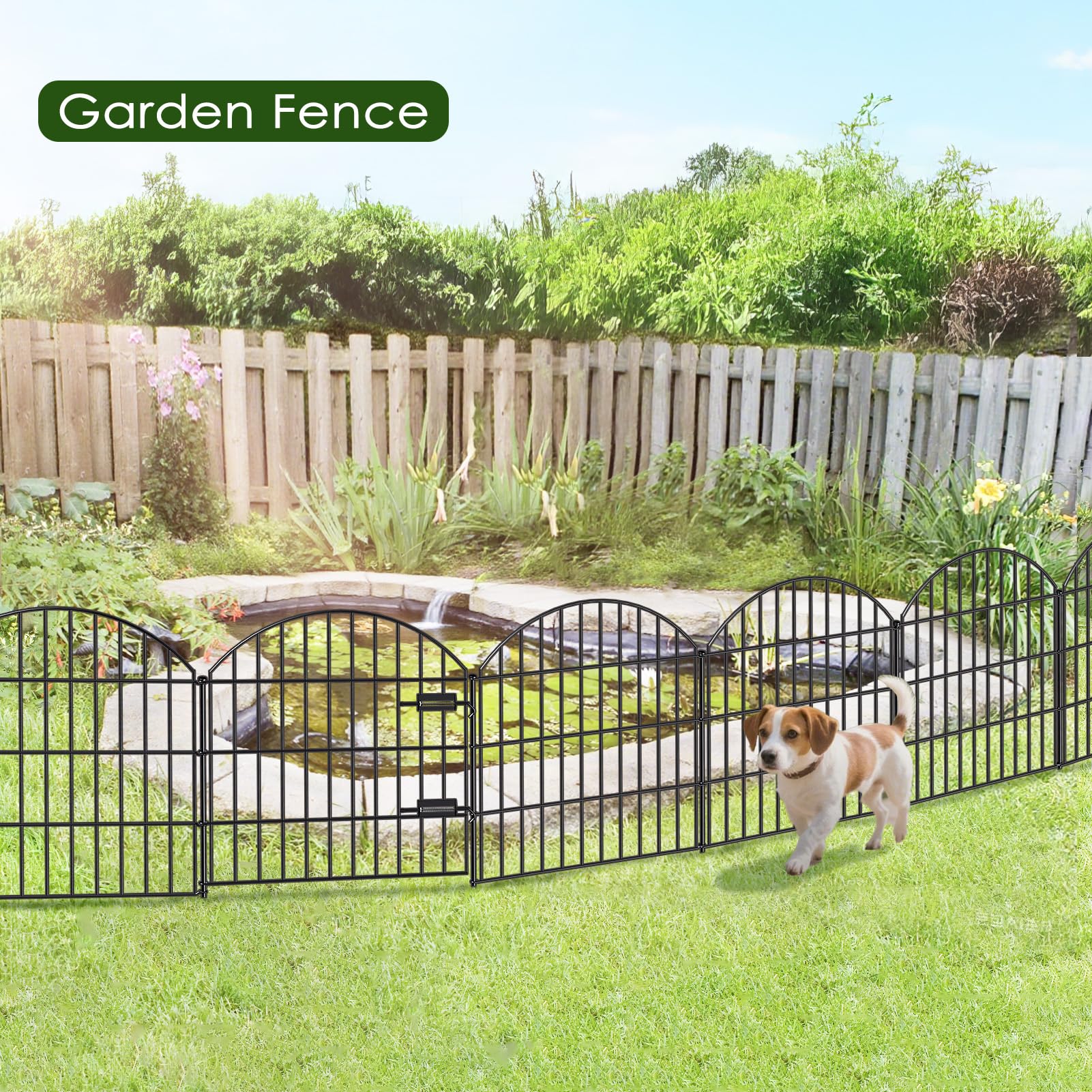 FOREHOGAR fence next to medium dog demonstrating containment and scale
