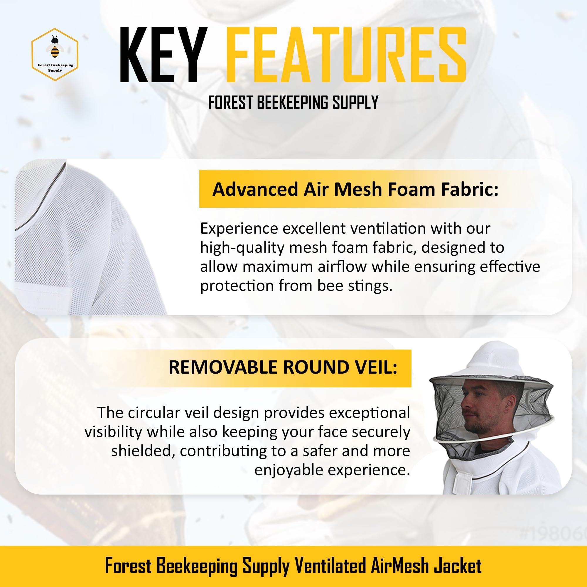 FOREST BEEKEEPING SUPPLY back view showing airmesh ventilation for cooler work