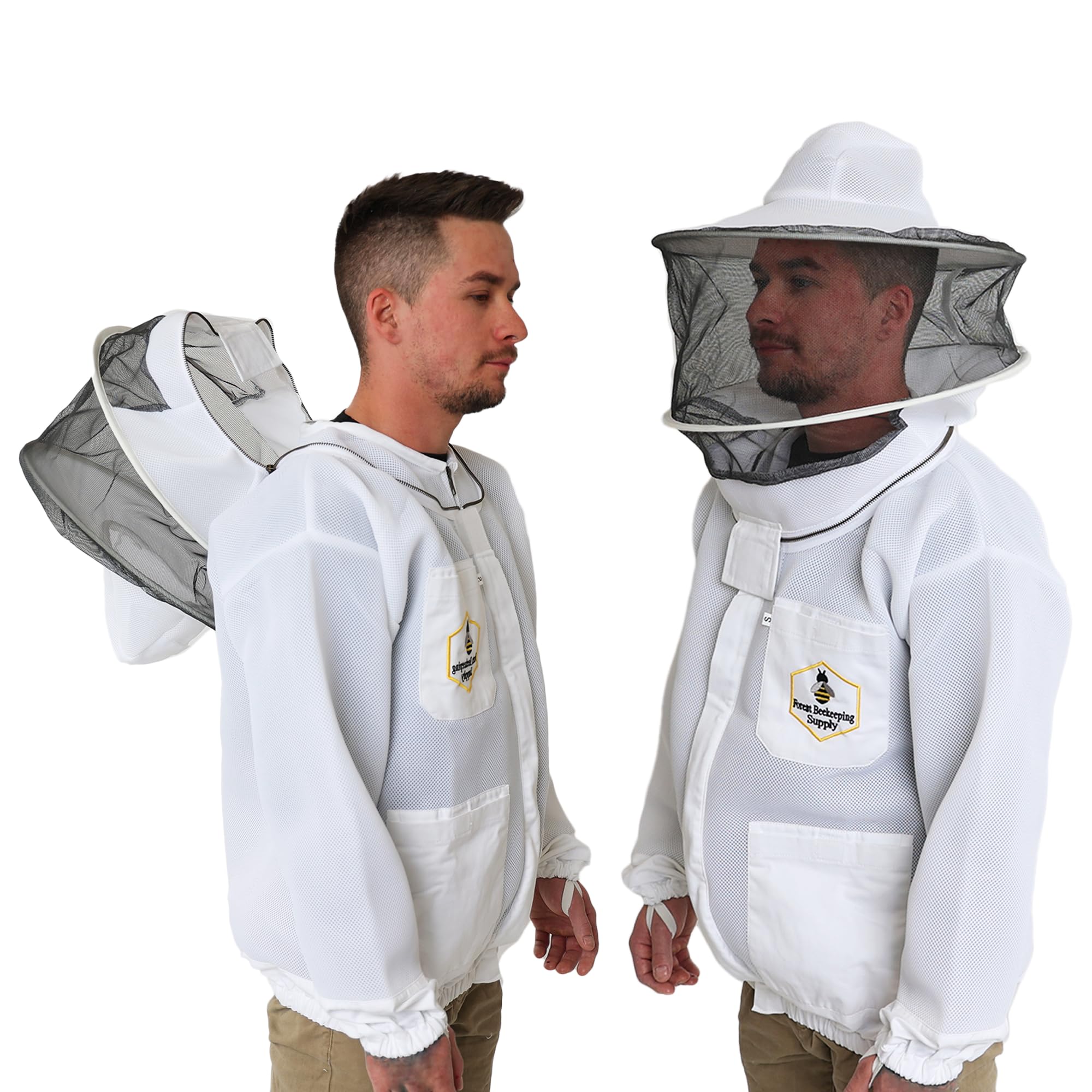 FOREST BEEKEEPING SUPPLY front view of jacket showing breathable protection and fit