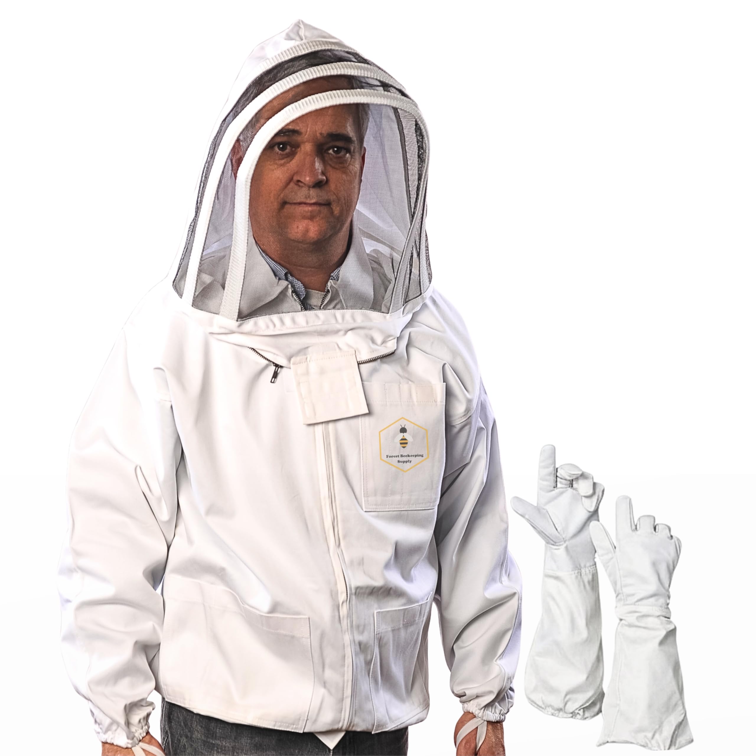 FOREST BEEKEEPING SUPPLY jacket front view showing coverage and protection