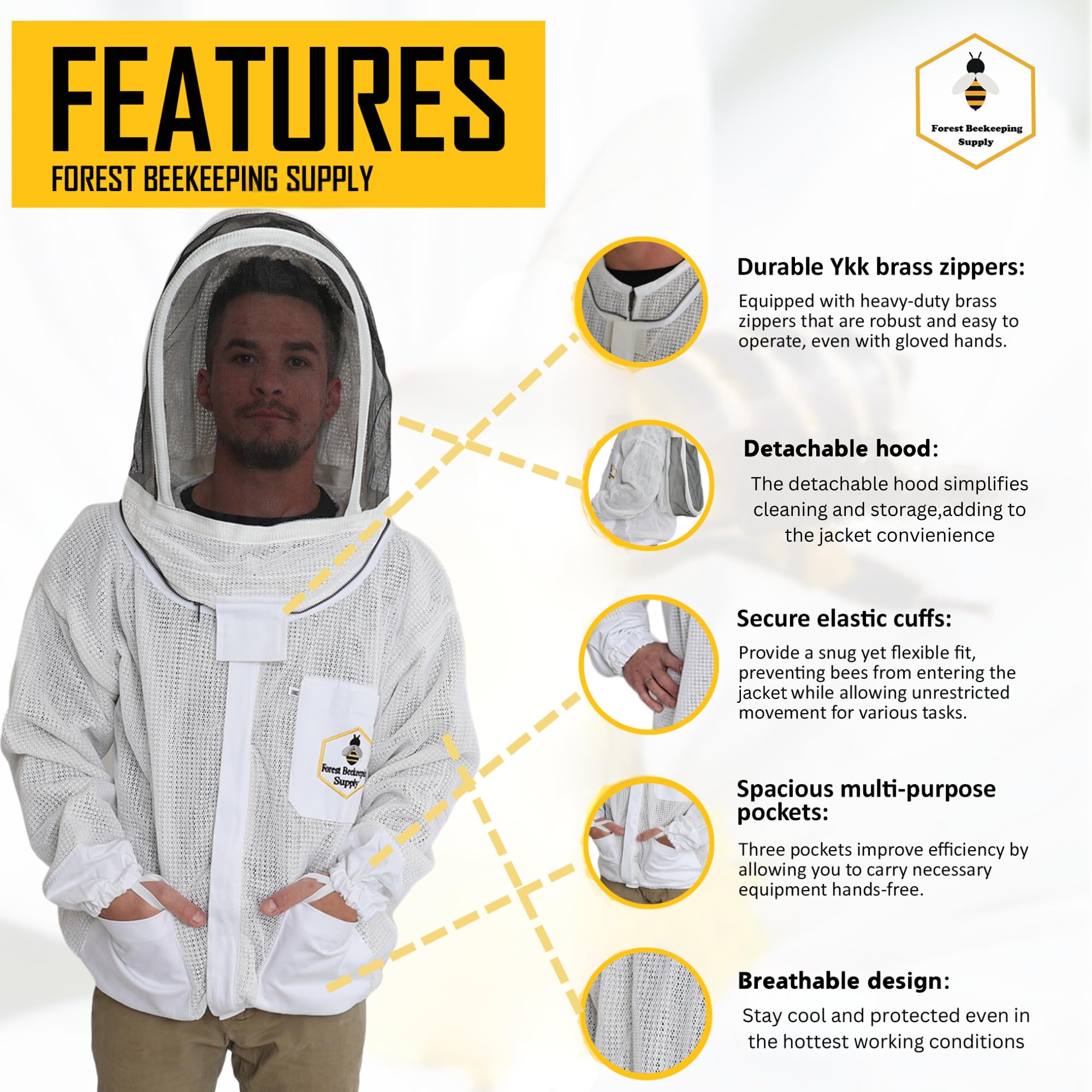 FOREST BEEKEEPING SUPPLY heavy-duty brass zipper detail for durable daily use