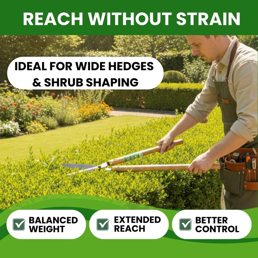 forest Originals Fujiwara in use trimming hedge demonstrating efficient shaping