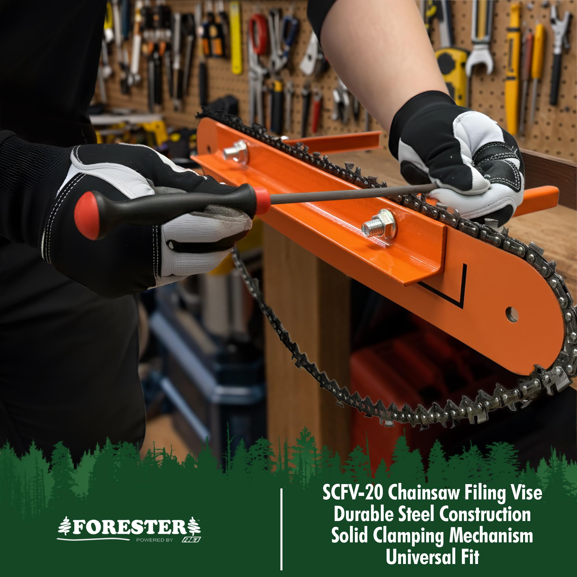 FORESTER clamp detail close-up highlighting adjustment mechanism for faster setup