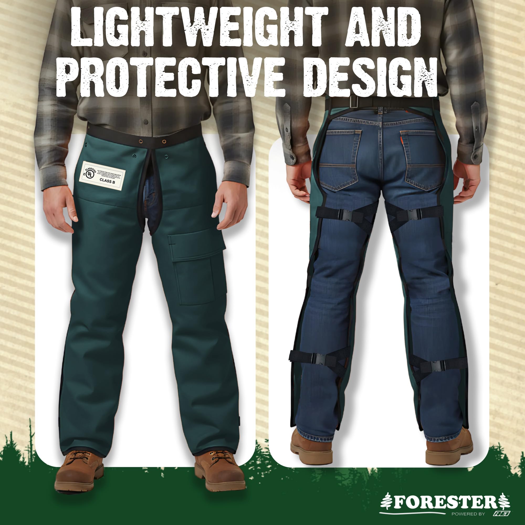 FORESTER folded chaps compact for transport and convenient storage benefit