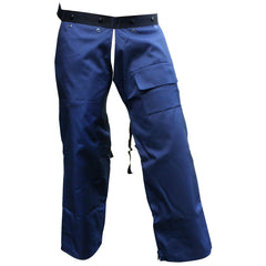 FORESTER chaps front view showing full navy coverage and lightweight benefit