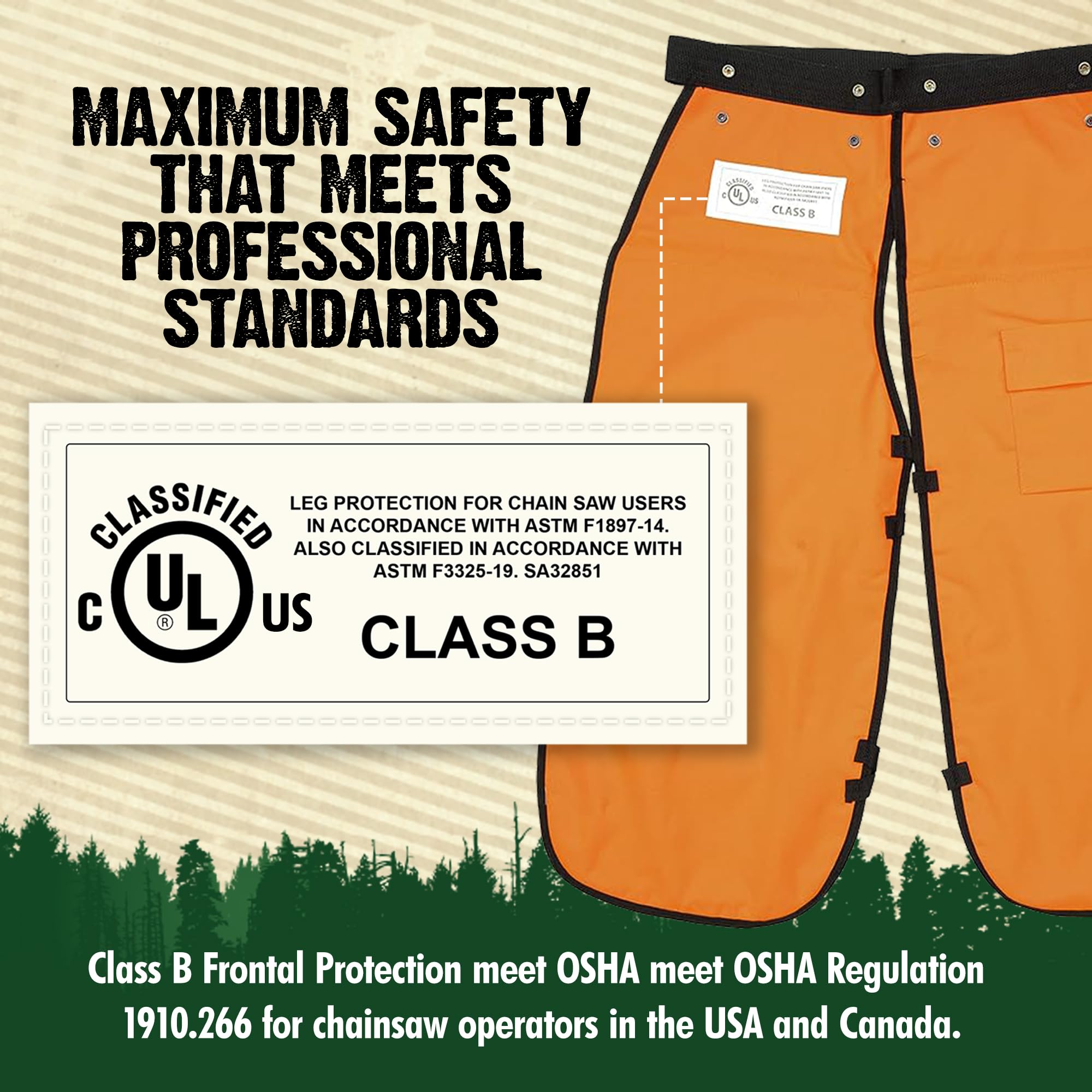 forester chaps worn in forest while cutting illustrating real-world protective use