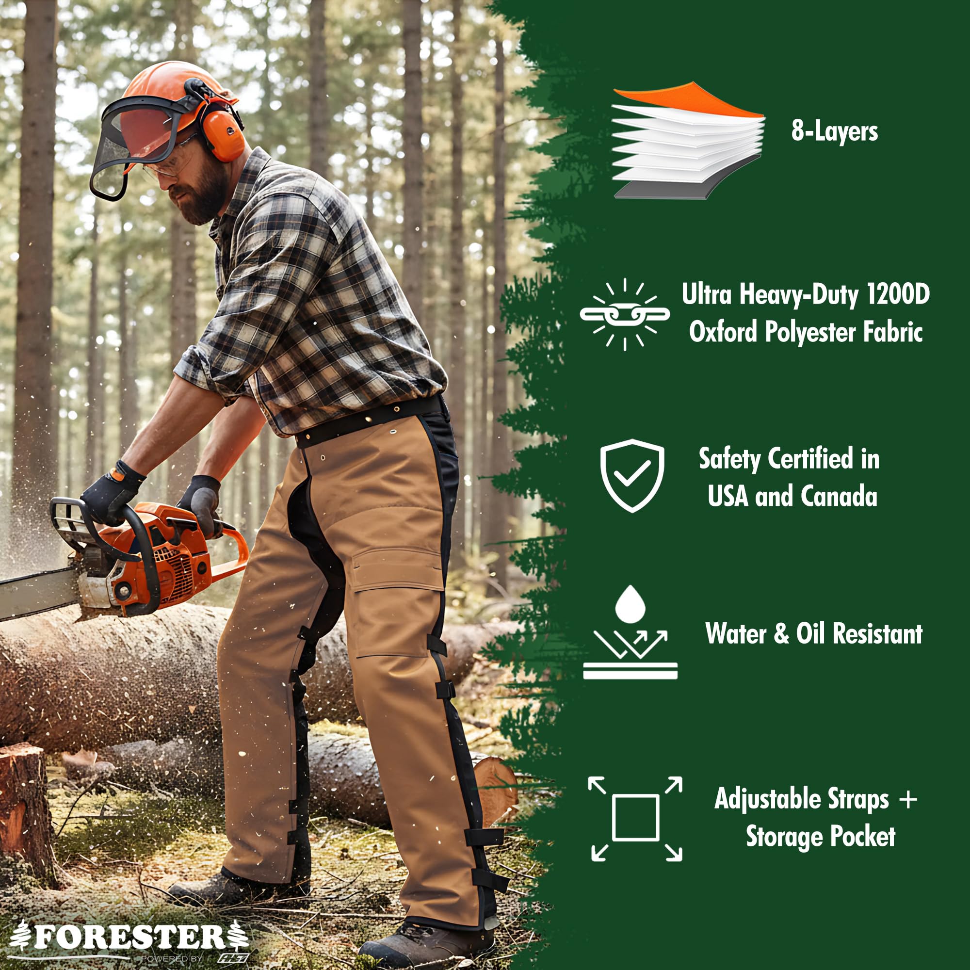 FORESTER chaps worn by worker in forest illustrating practical field use