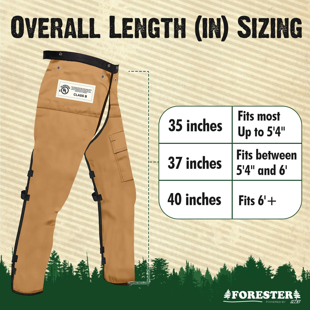 FORESTER deep utility pocket detail for tools and gloves on the chaps