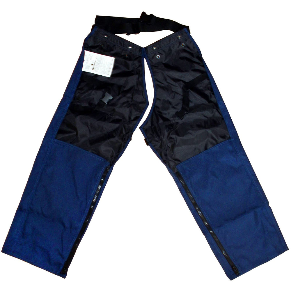 FORESTER chaps displayed with belt closure to show adjustable secure fit