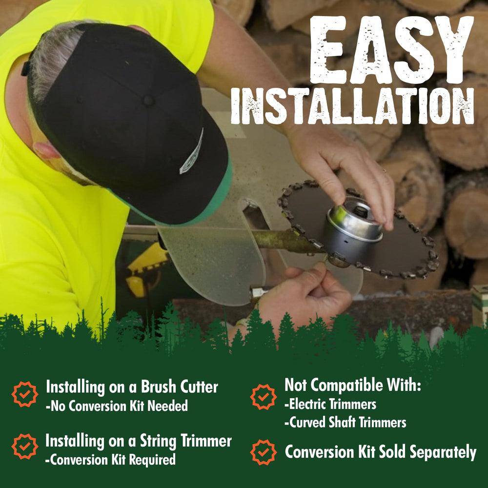 FORESTER blade cutting dense brush showing efficient removal of saplings