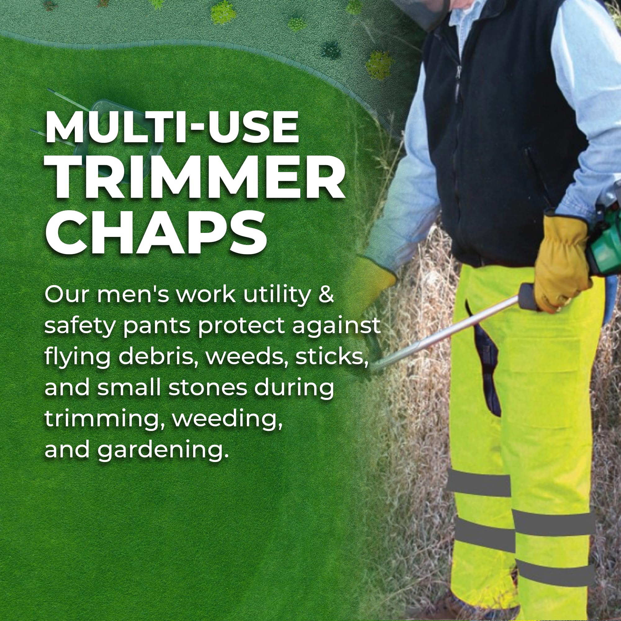 FORESTER in-use with line trimmer demonstrating protection during landscaping