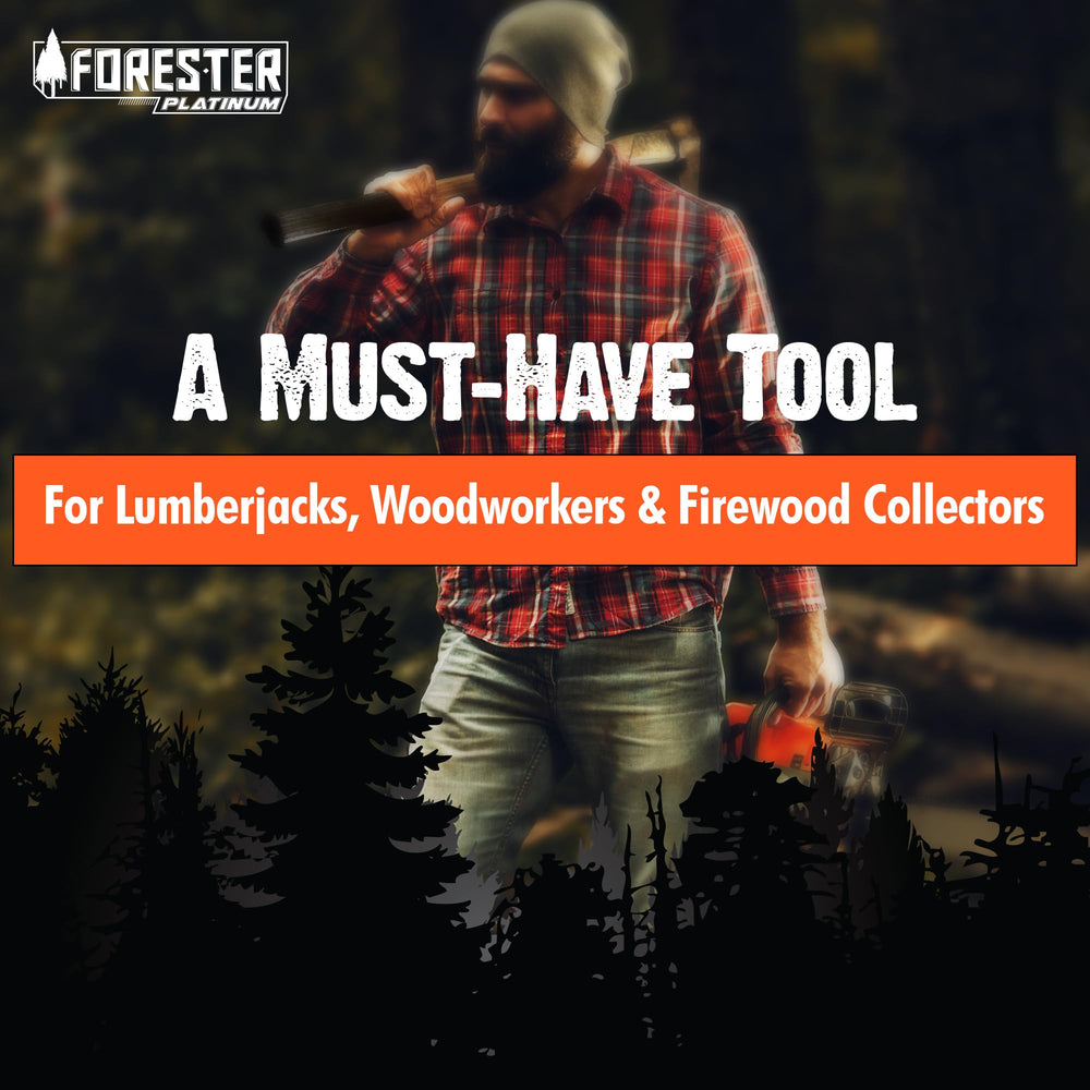 FORESTER pickaroon leaning on woodpile showing efficient stacking capability