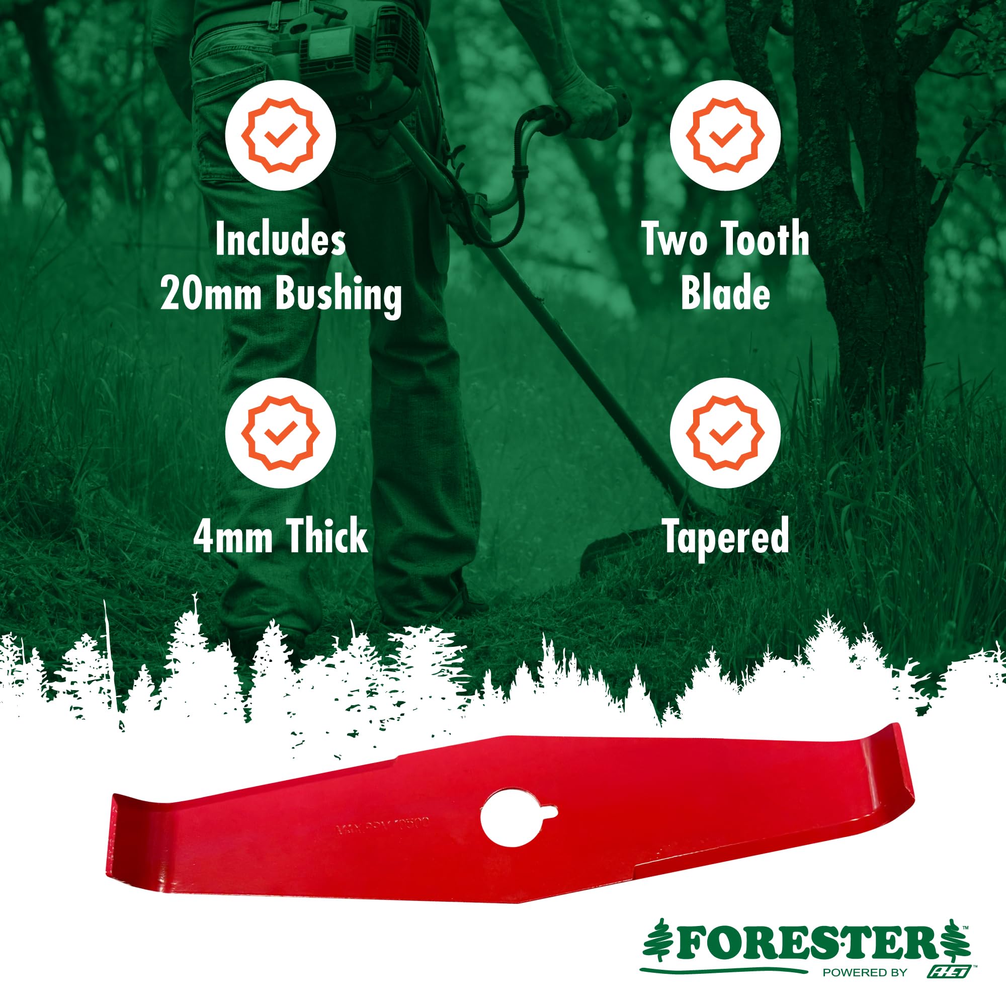 FORESTER blade beside ruler showing 12-inch size and fit confirmation benefit