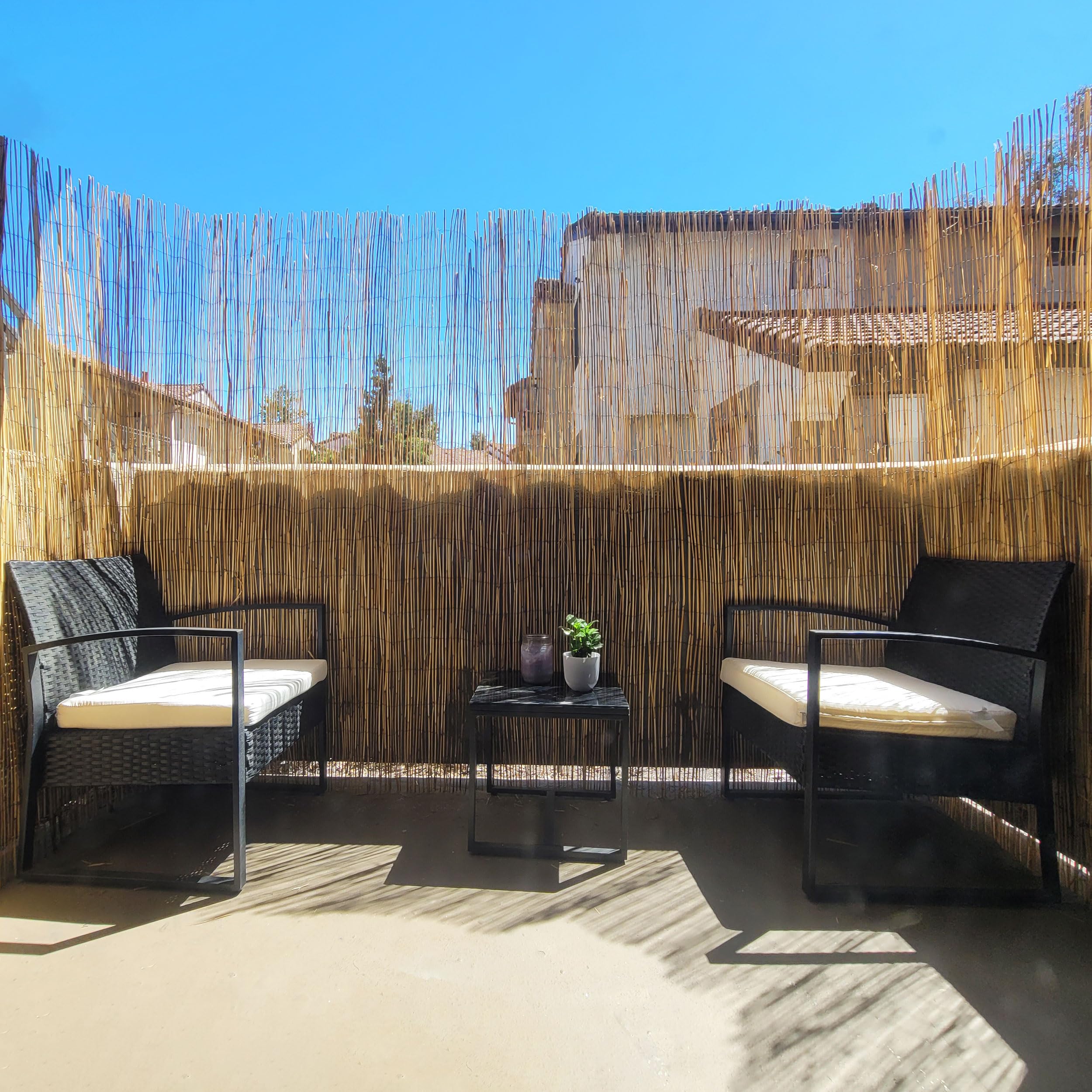 FOREVER BAMBOO natural and coffee shade panels side-by-side for color choice