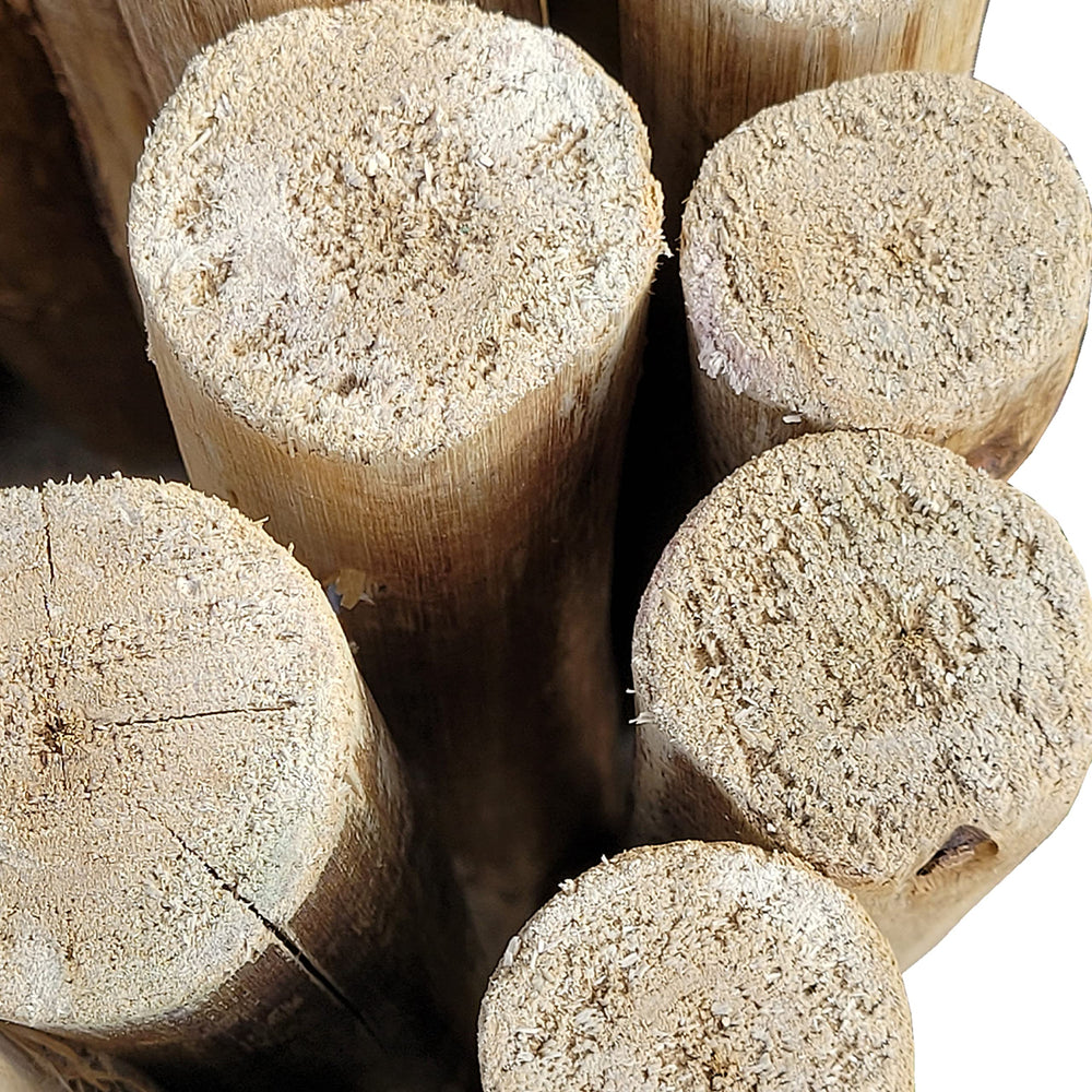 FOREVER BAMBOO galvanized wire links between logs showing secure connection