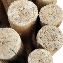 FOREVER BAMBOO galvanized wire links between logs showing secure connection