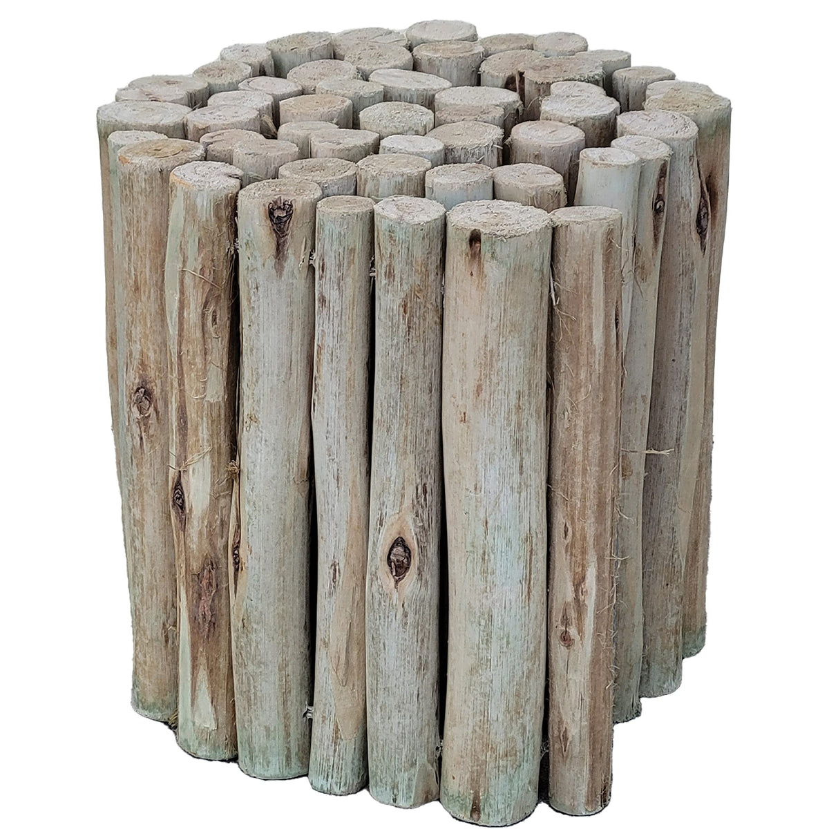 FOREVER BAMBOO front view of eucalyptus log panel showing finished border
